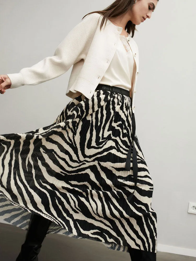 Oui Patterned Maxi Skirt Off White & Black