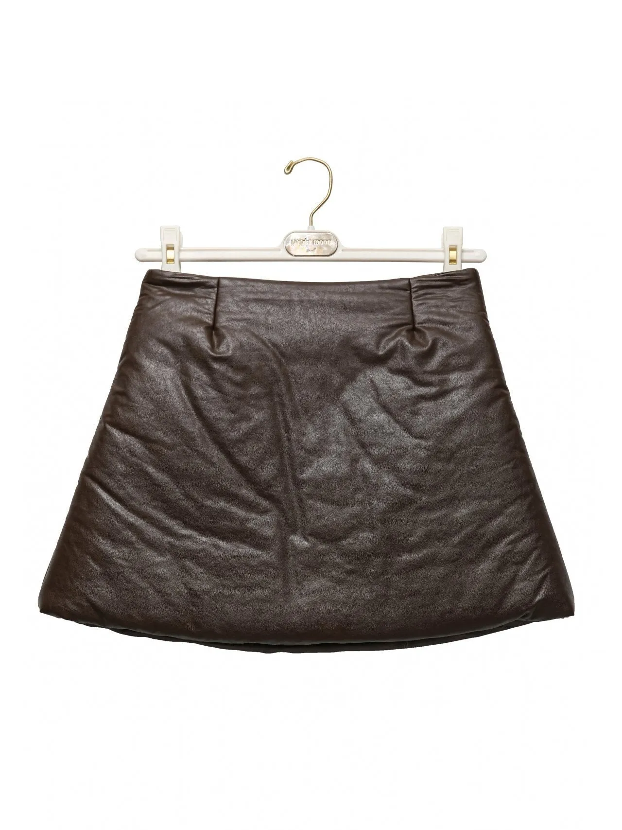 PADDED VEGAN LEATHER FLARE MINI SKIRT