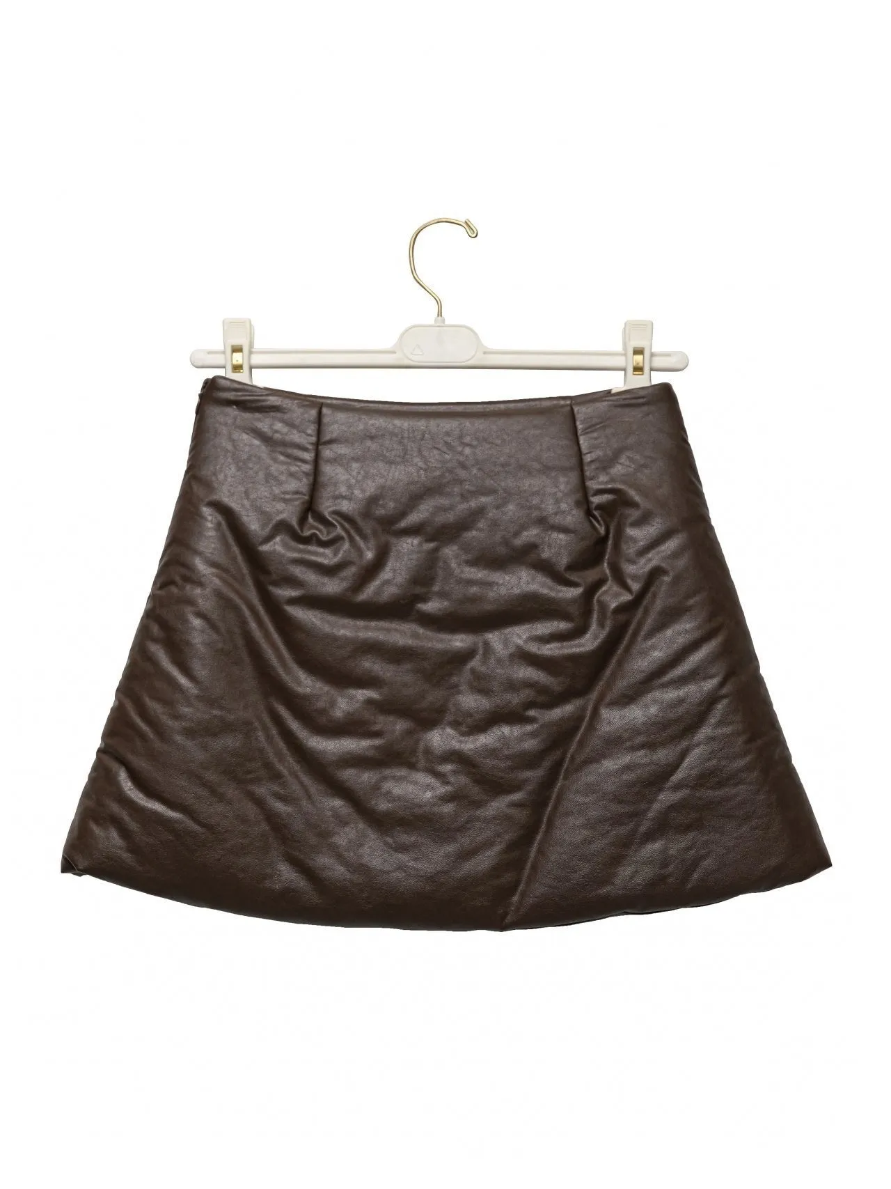 PADDED VEGAN LEATHER FLARE MINI SKIRT