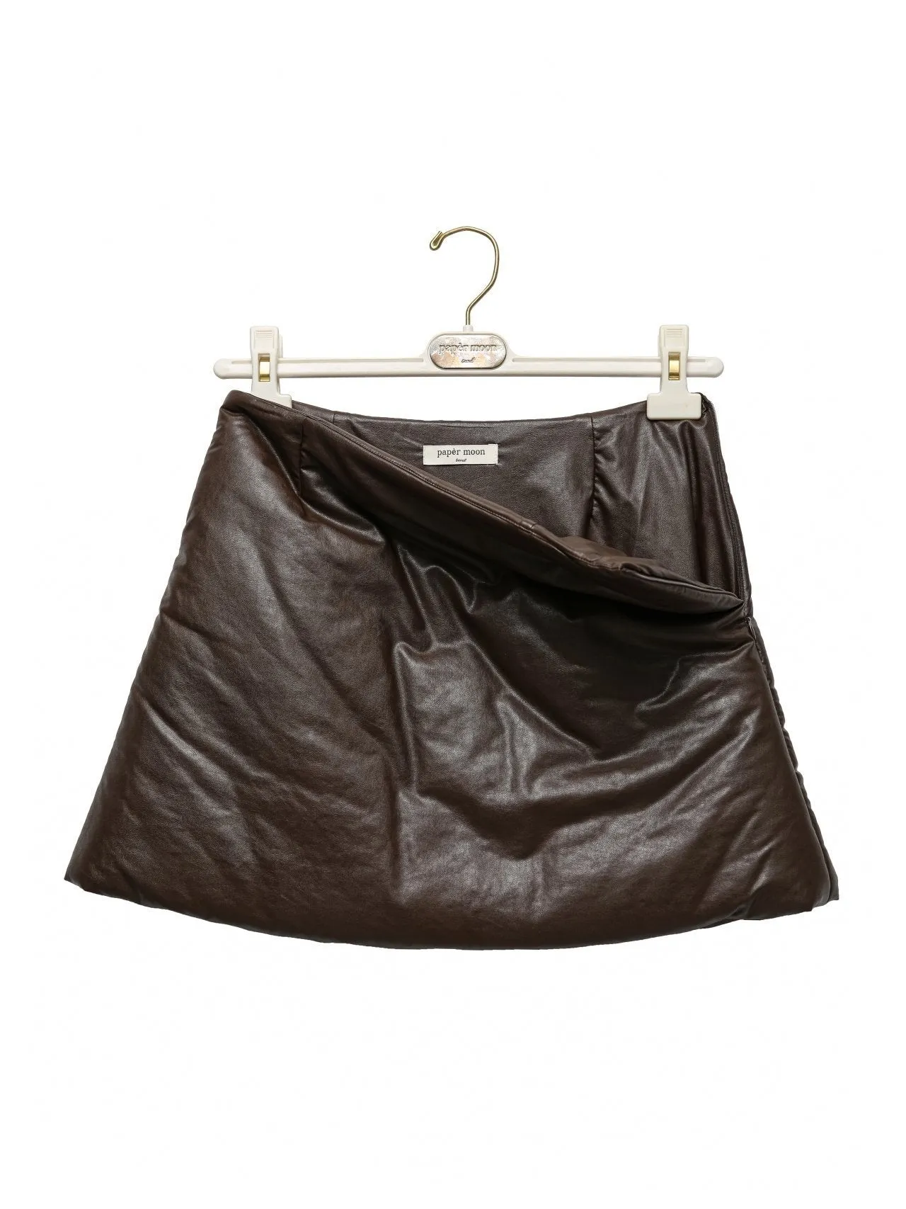 PADDED VEGAN LEATHER FLARE MINI SKIRT