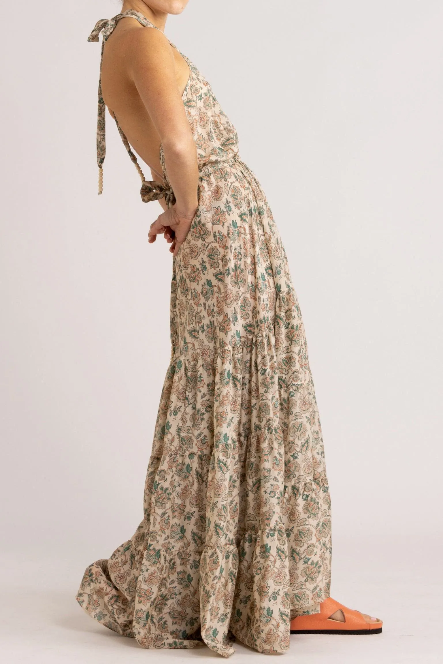 Paloma Floral Silk Habotai Halter Dress