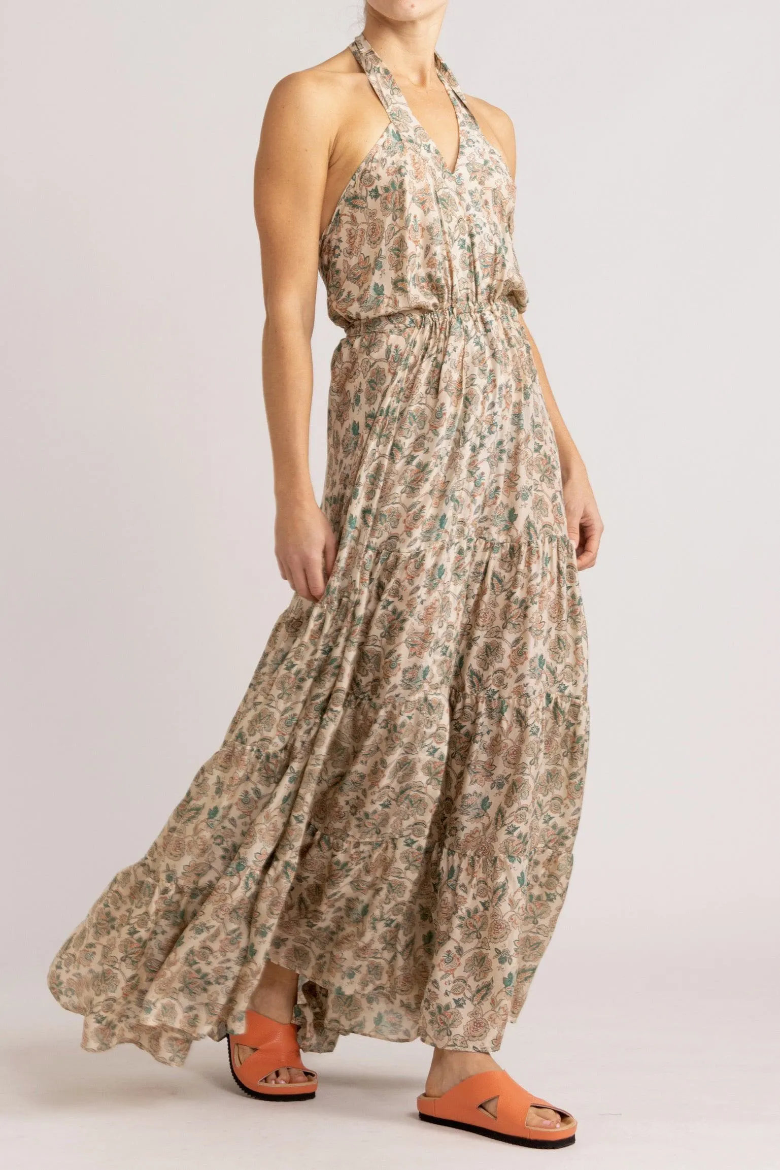 Paloma Floral Silk Habotai Halter Dress