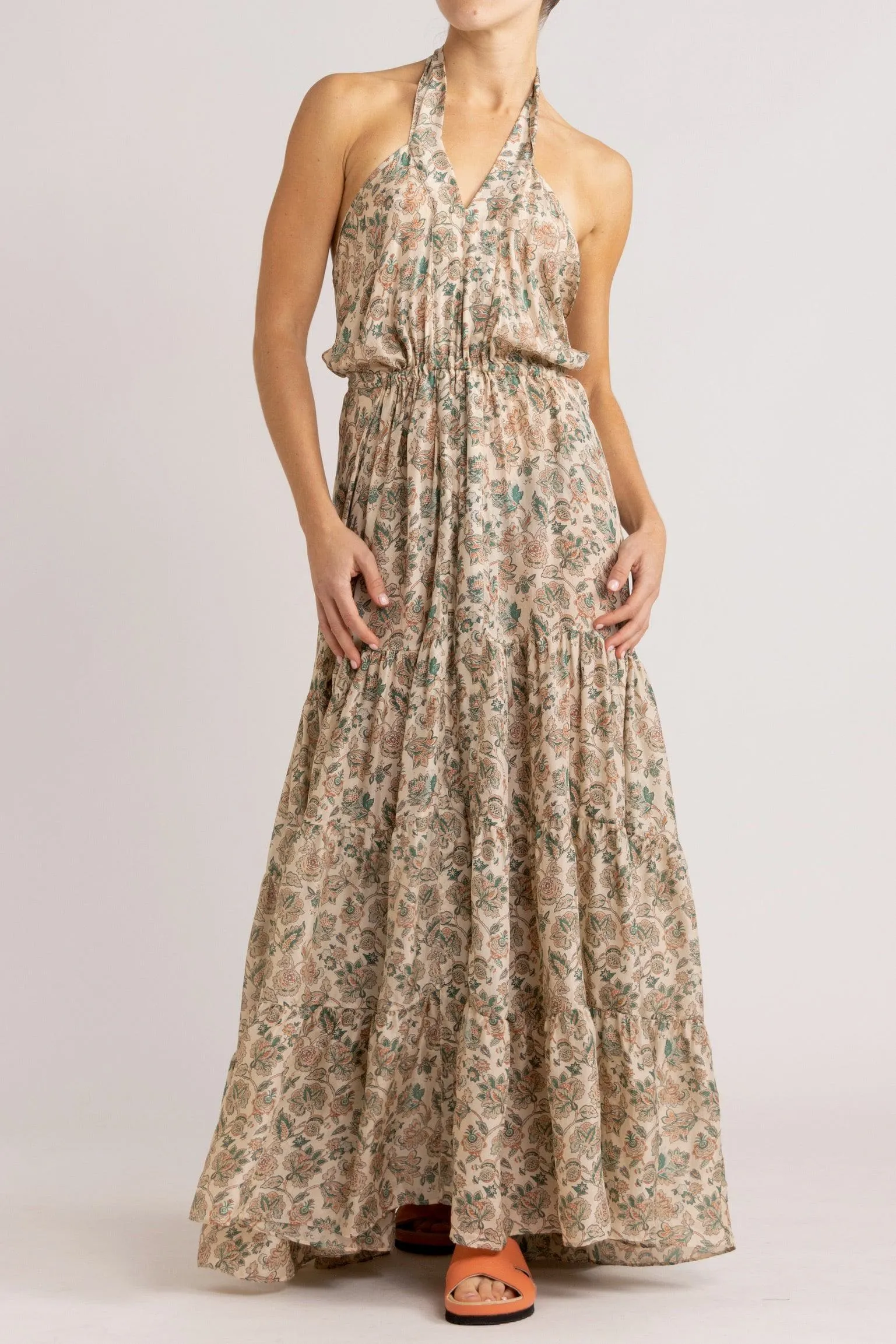 Paloma Floral Silk Habotai Halter Dress