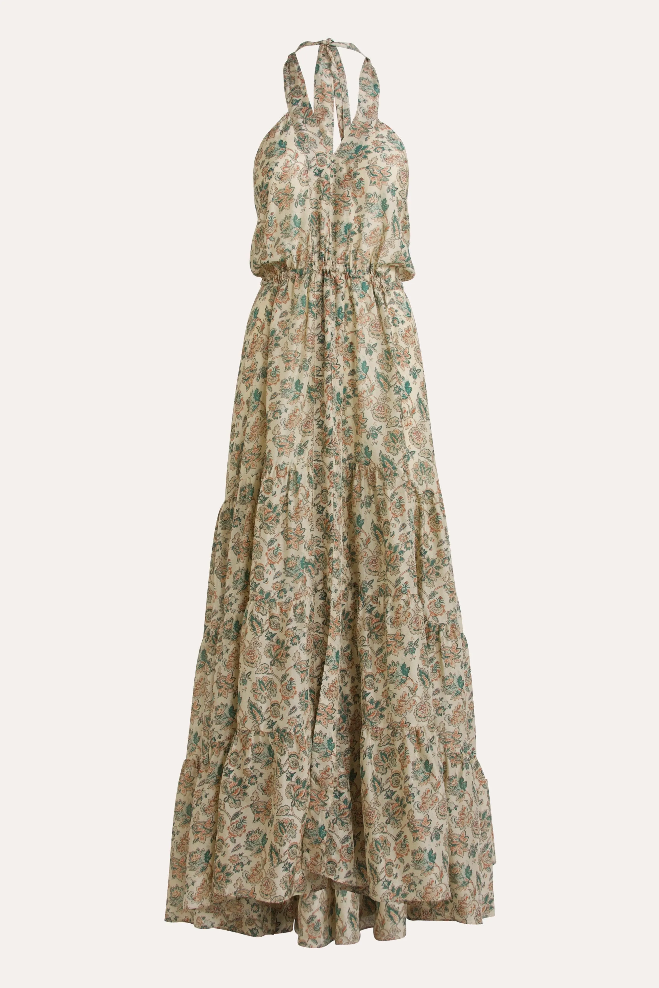 Paloma Floral Silk Habotai Halter Dress