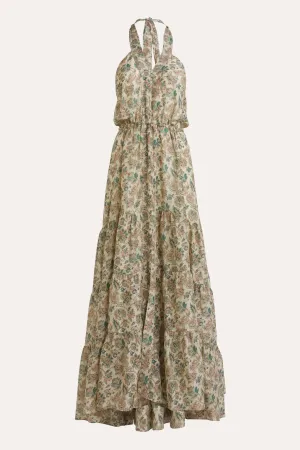 Paloma Floral Silk Habotai Halter Dress