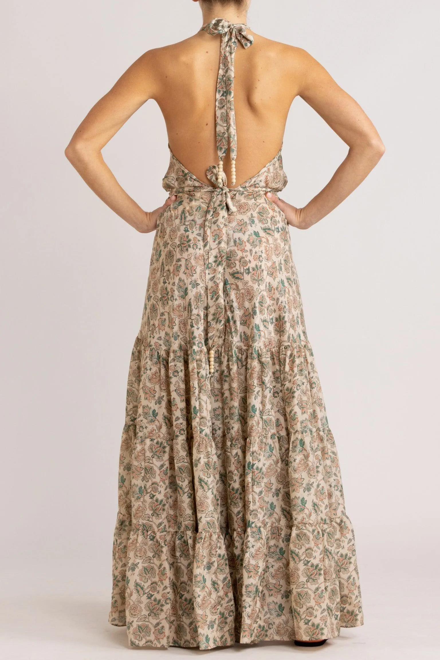 Paloma Floral Silk Habotai Halter Dress