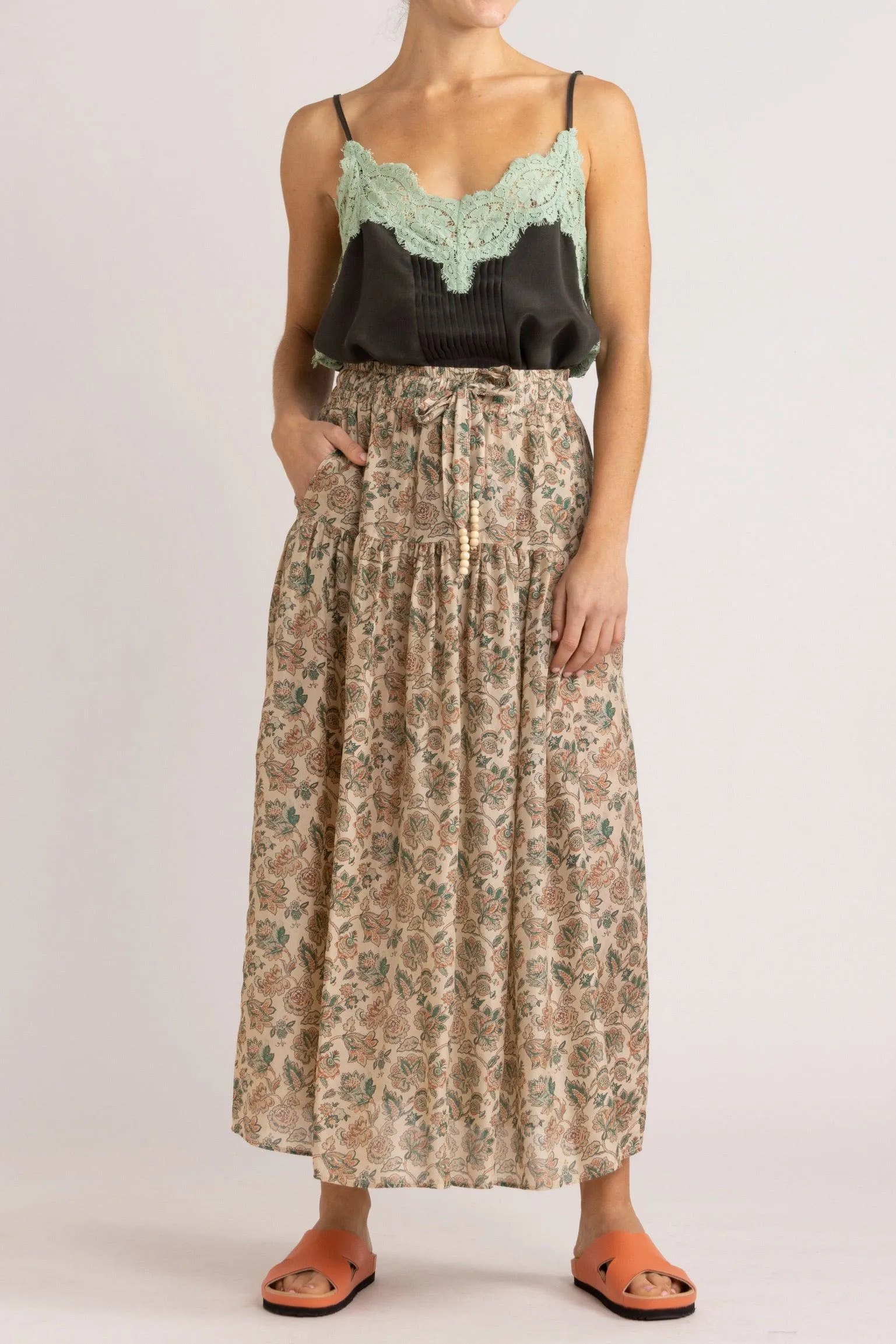Paloma Floral Silk Habotai Skirt