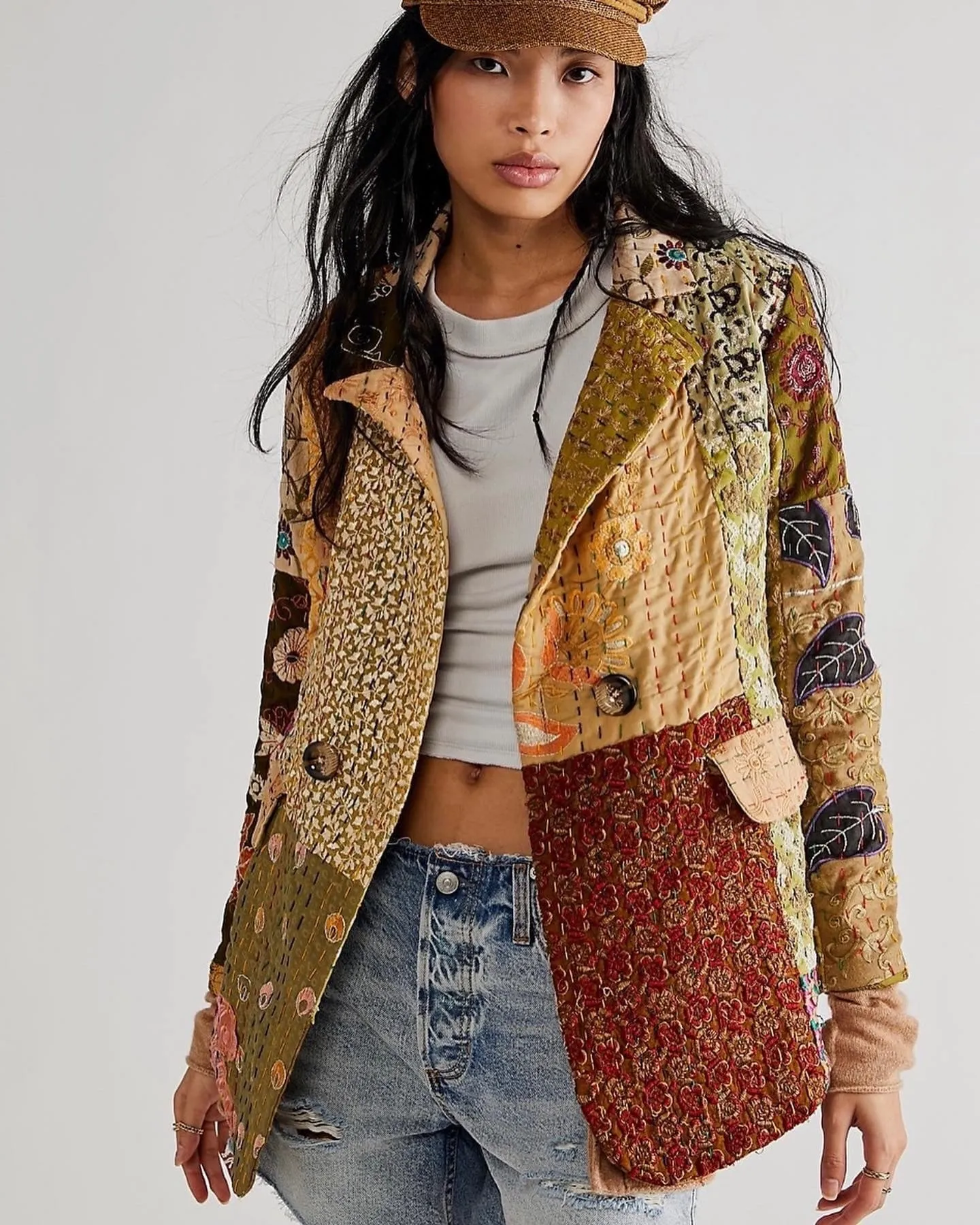 PENNY JACKET EMBROIDERED PATCHWORK X FREE PEOPLE