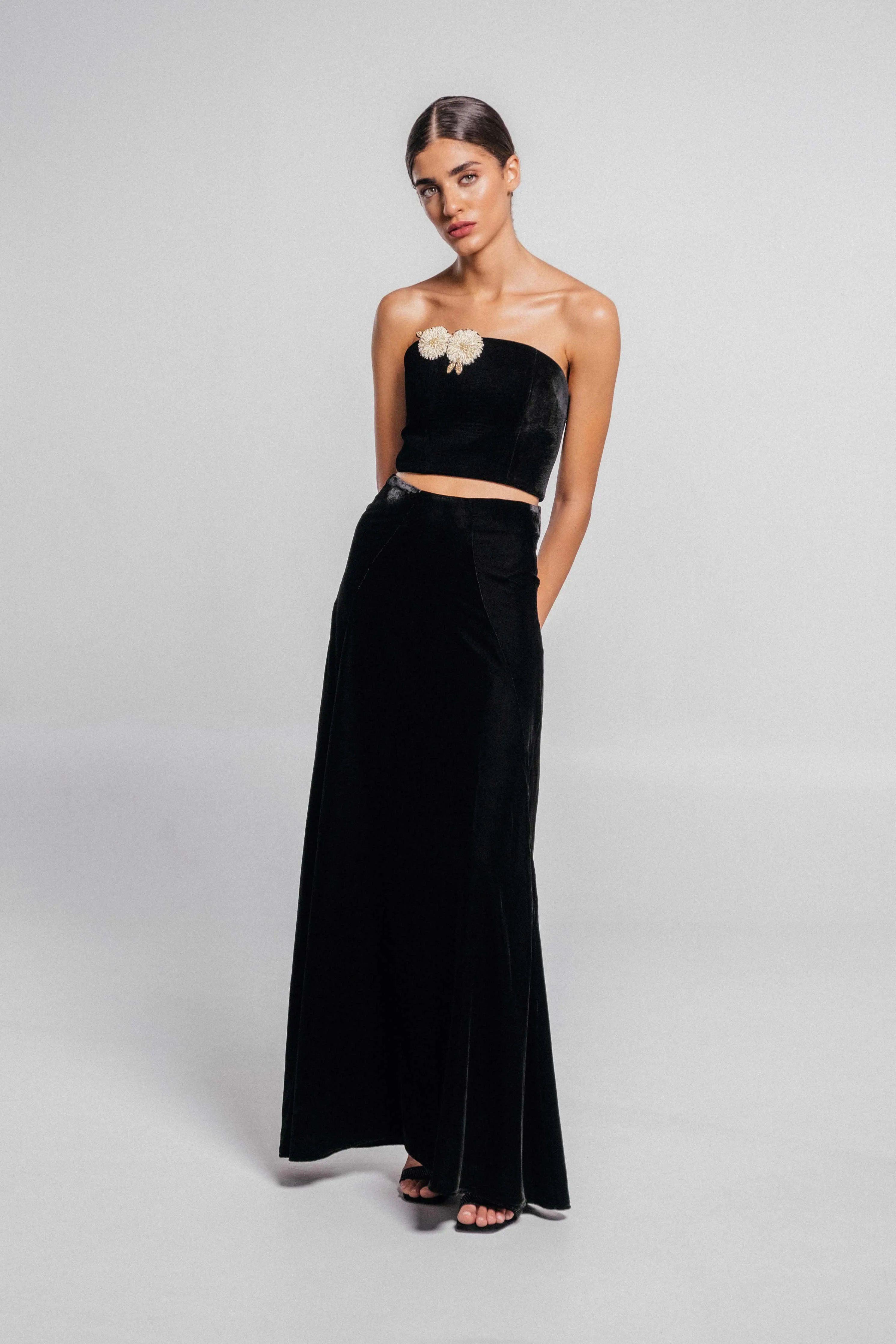 Persica Maxi Velvet Skirt - Black
