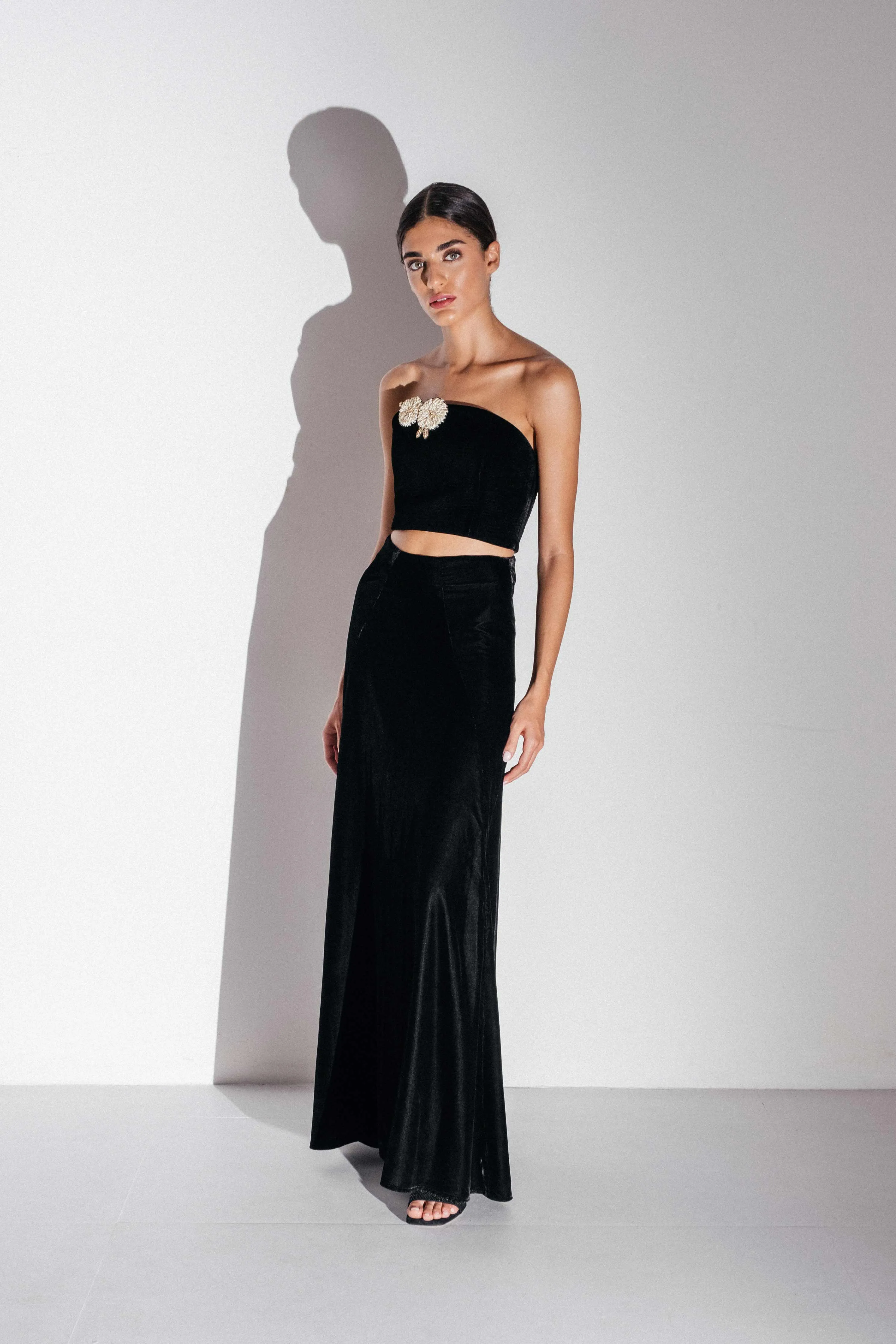 Persica Maxi Velvet Skirt - Black