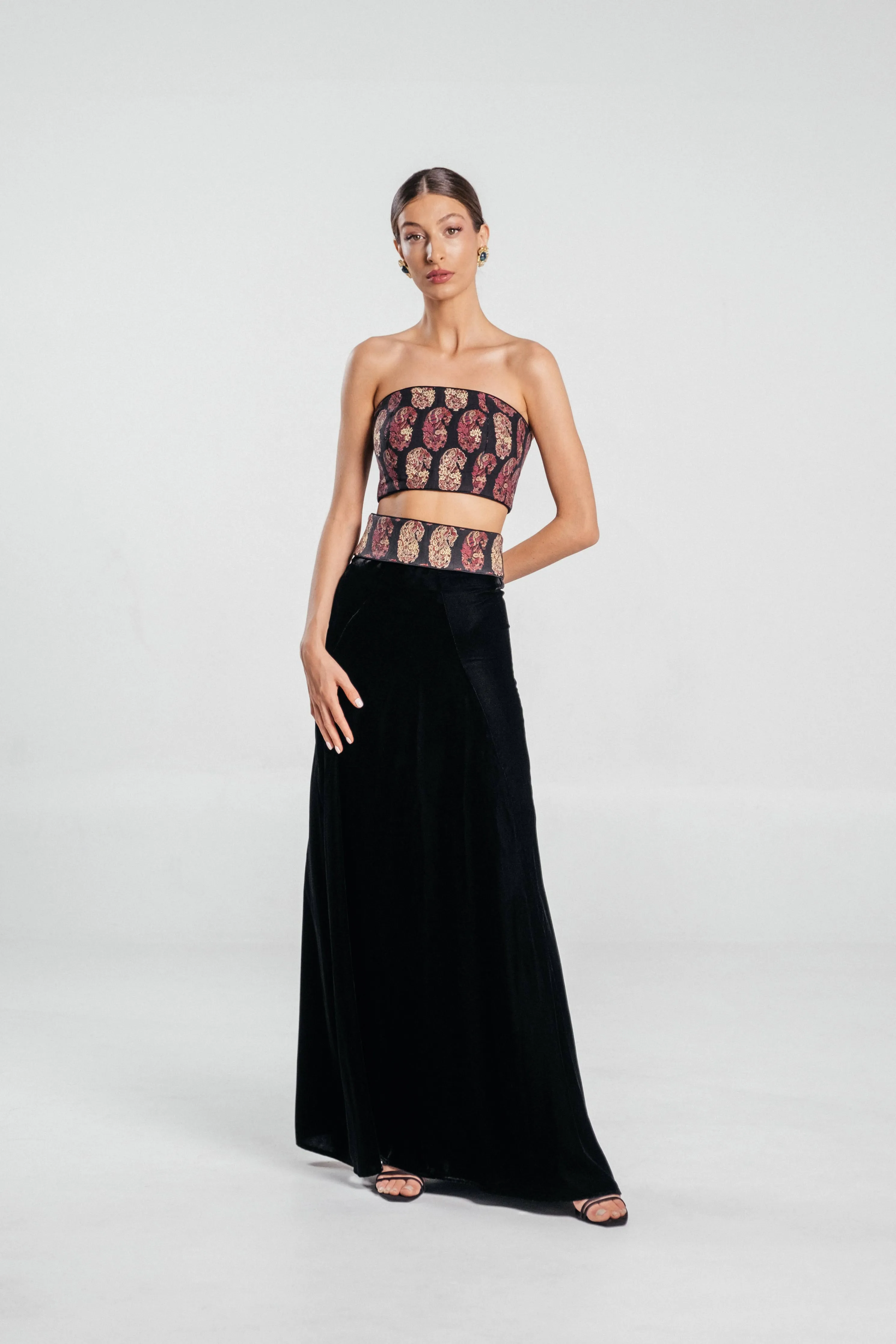 Persica Maxi Velvet Skirt - Black