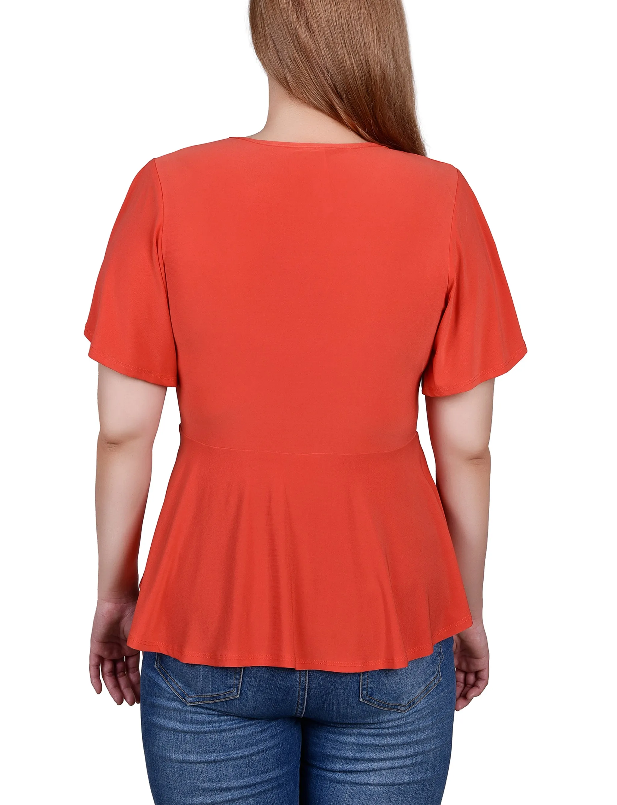 Petite Flutter Sleeve Flower-Detail Top