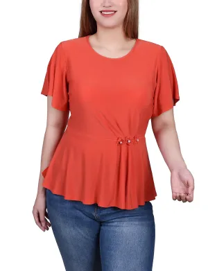 Petite Flutter Sleeve Flower-Detail Top