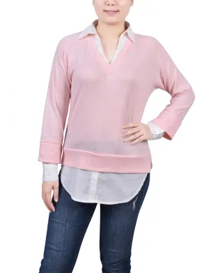 Petite Long Sleeve Two-Fer Top