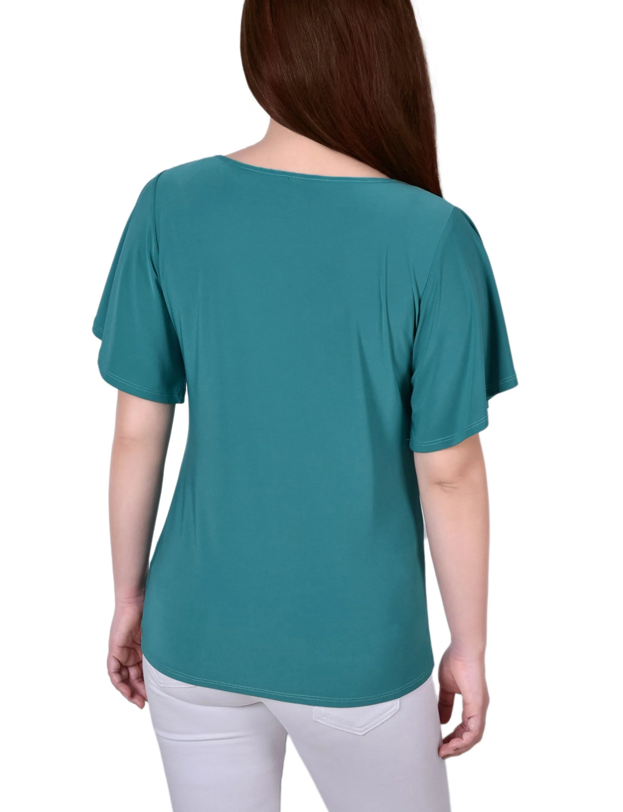 Petite Mesh Flutter Sleeve Knit Top