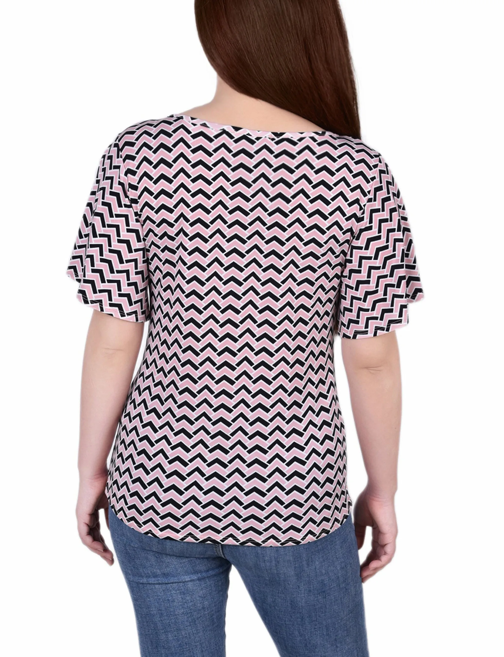 Petite Mesh Flutter Sleeve Knit Top