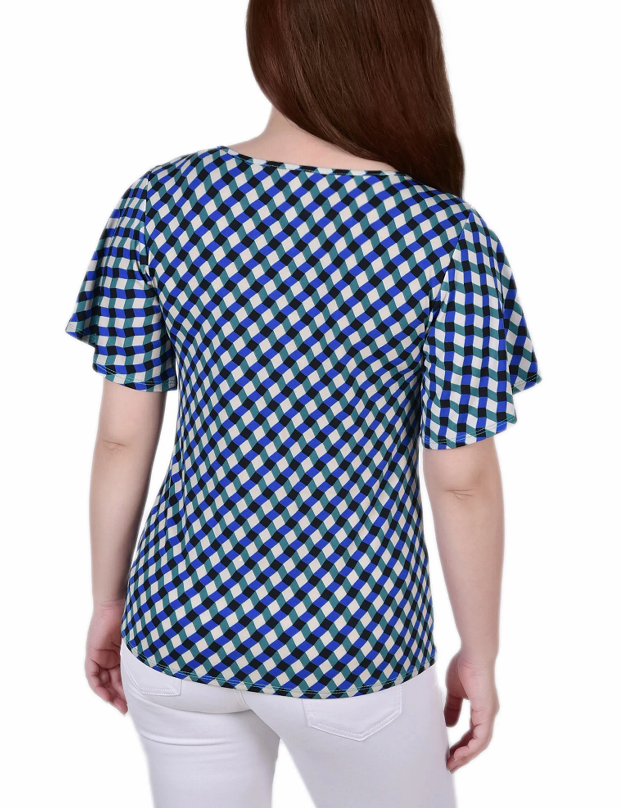 Petite Mesh Flutter Sleeve Knit Top