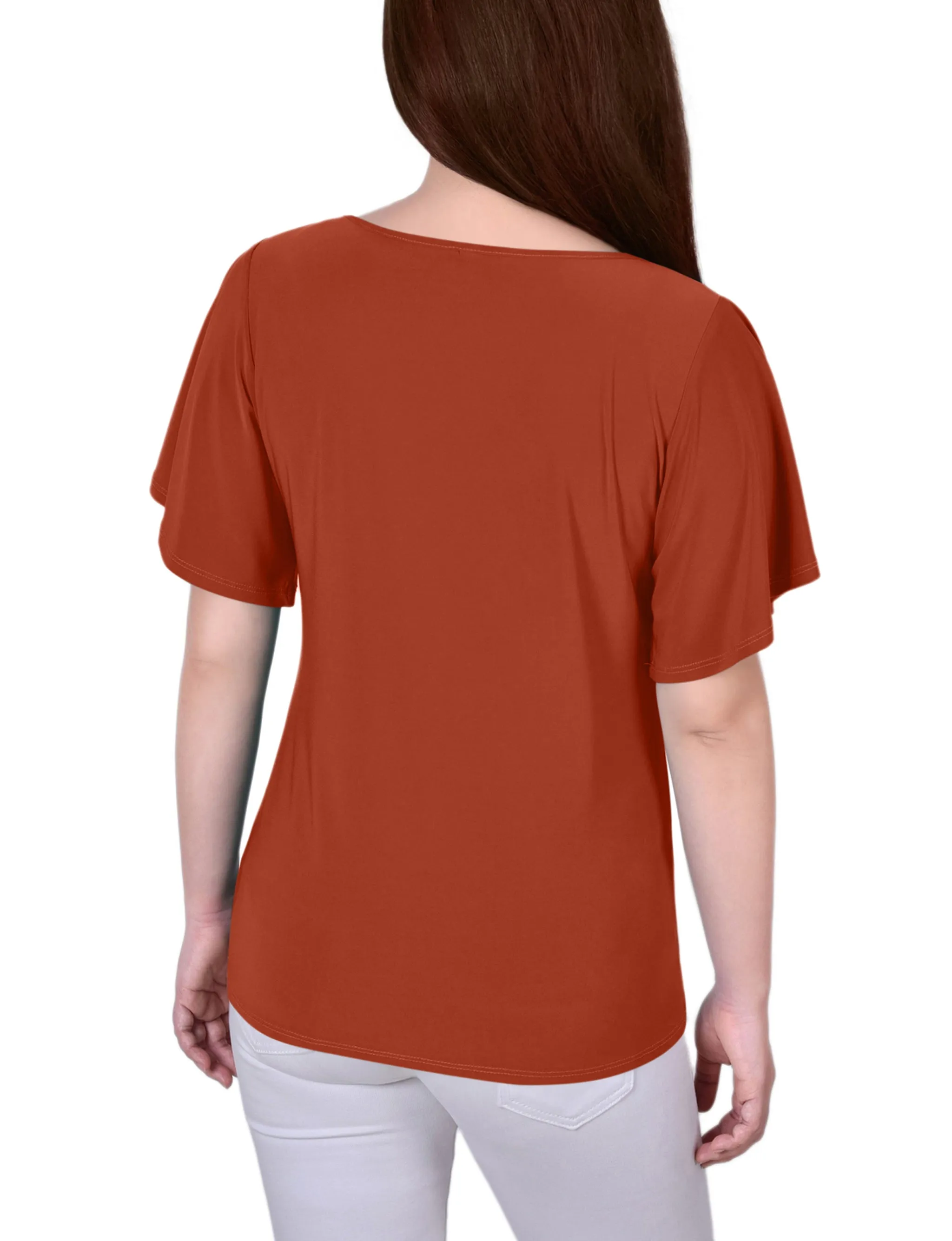 Petite Mesh Flutter Sleeve Knit Top