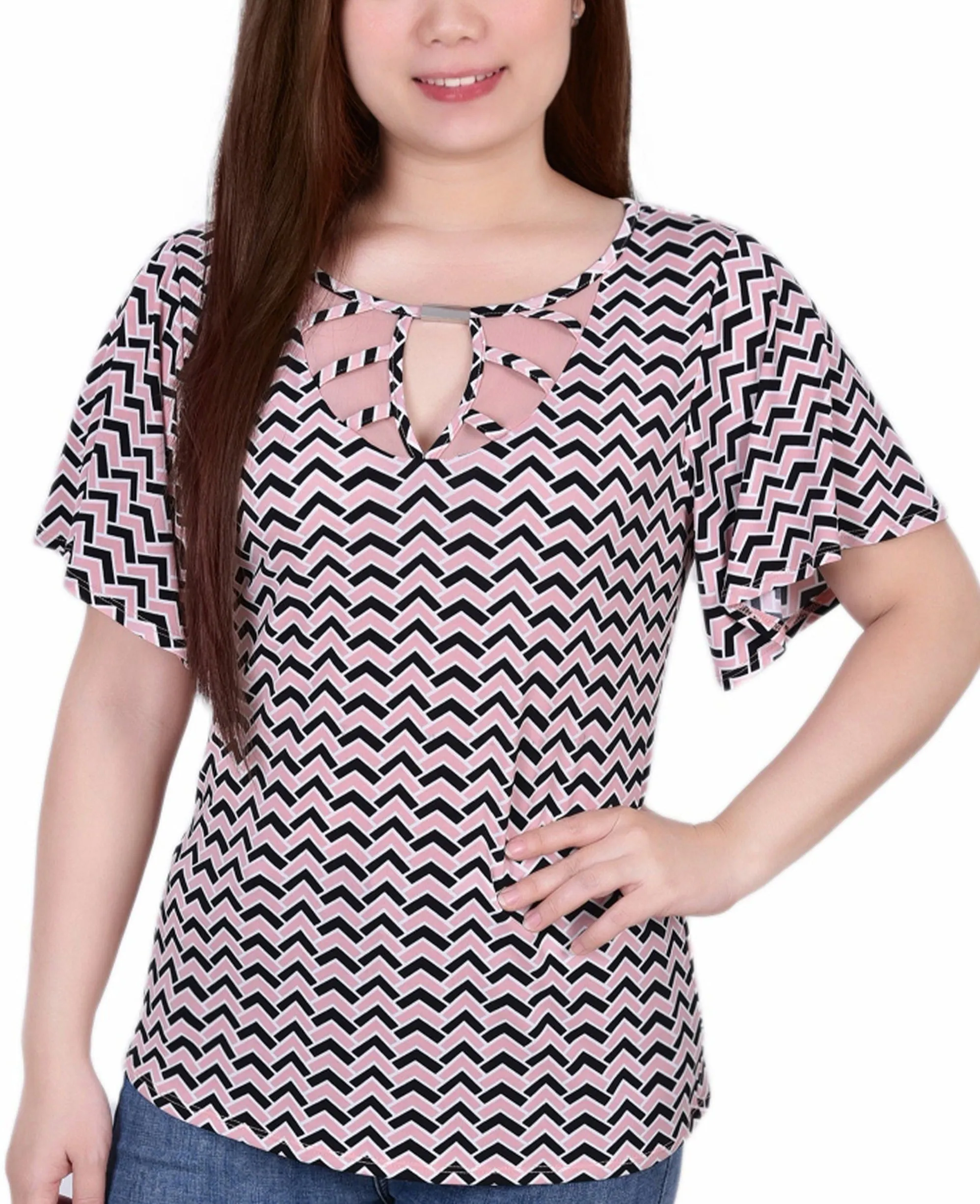 Petite Mesh Flutter Sleeve Knit Top