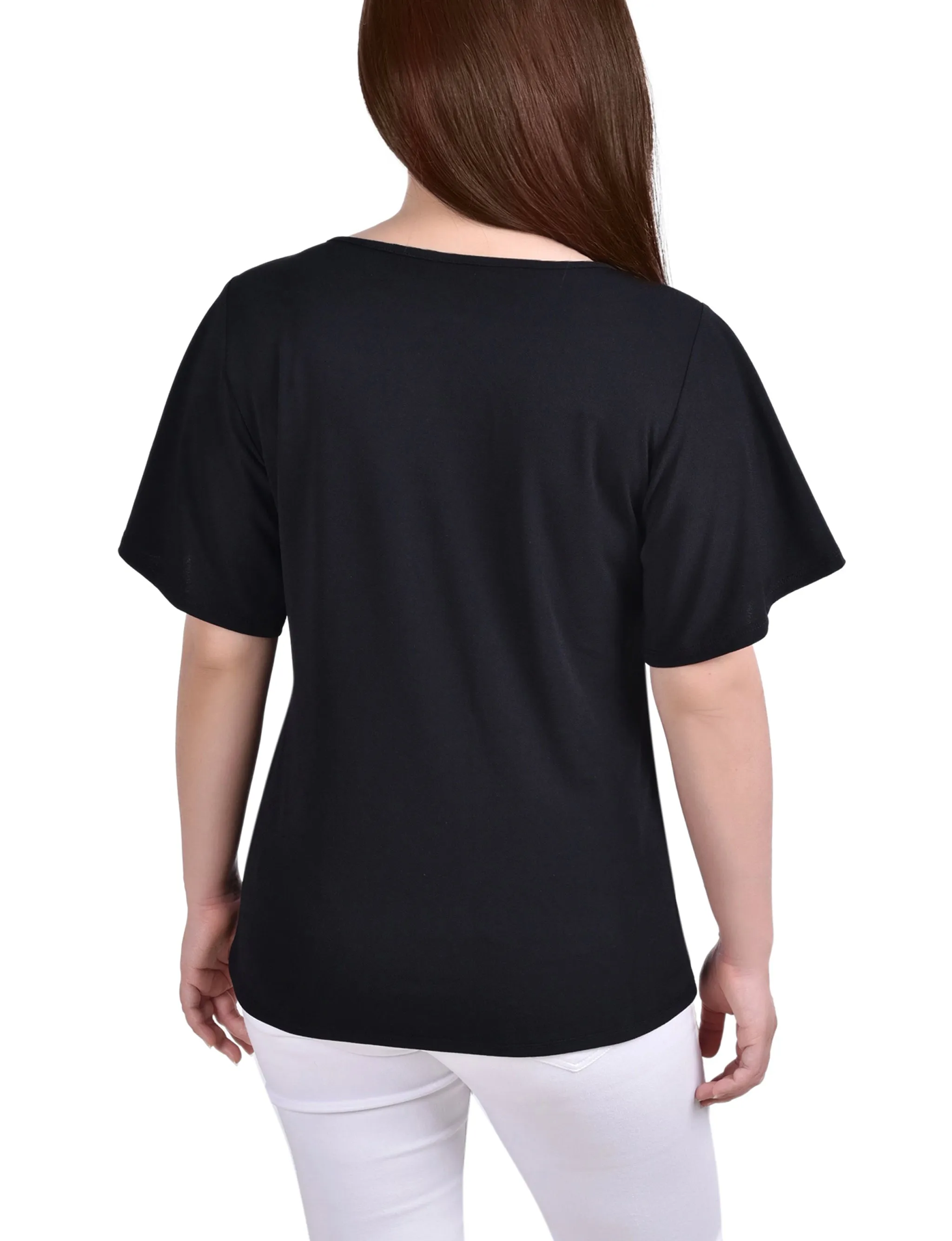 Petite Mesh Flutter Sleeve Knit Top