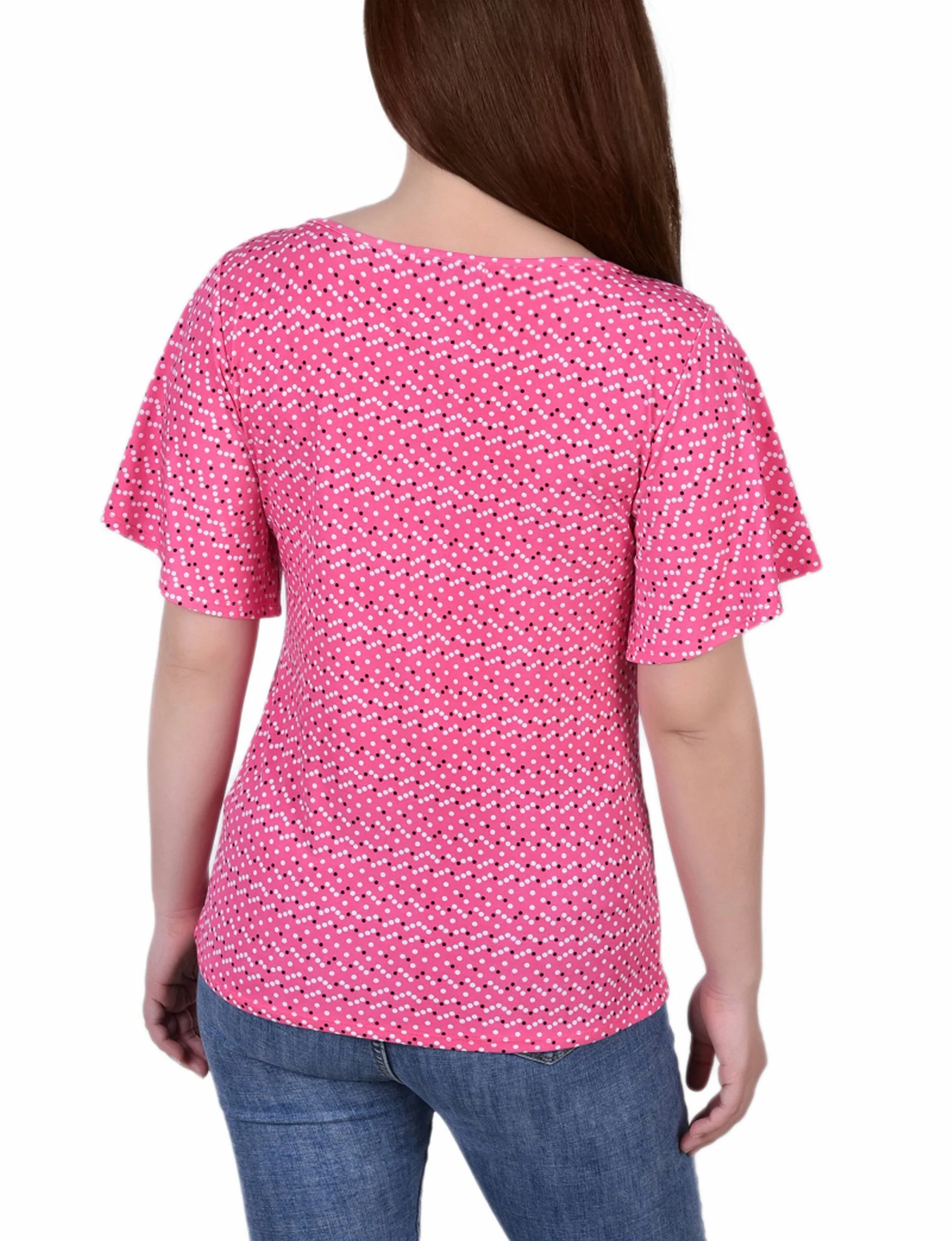 Petite Mesh Flutter Sleeve Knit Top