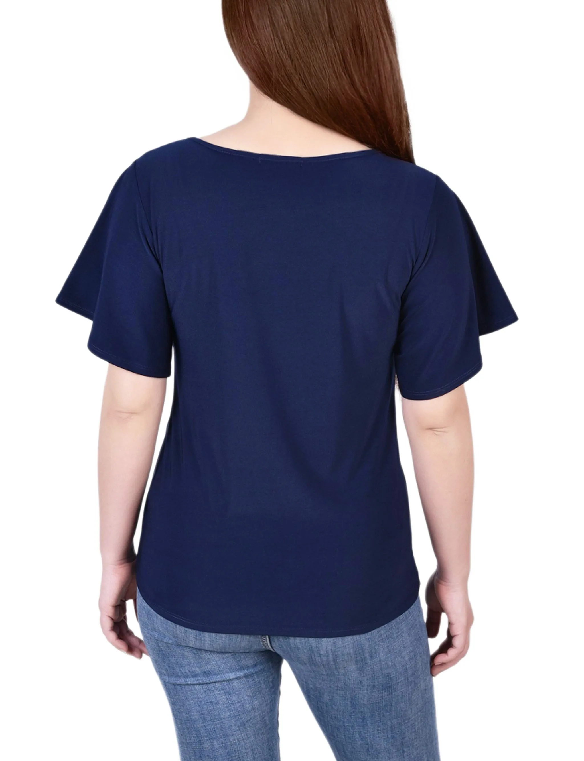 Petite Mesh Flutter Sleeve Knit Top
