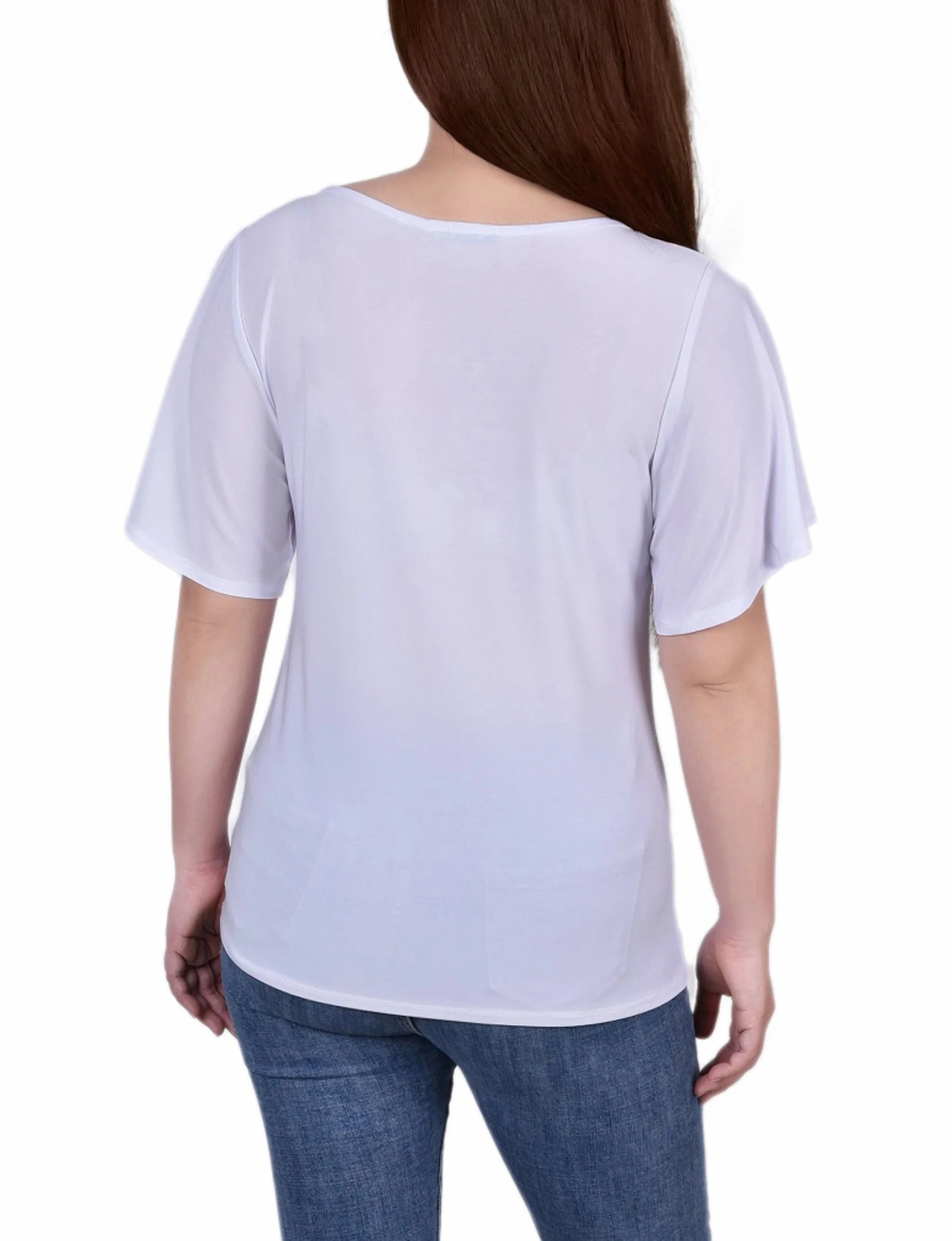 Petite Mesh Flutter Sleeve Knit Top