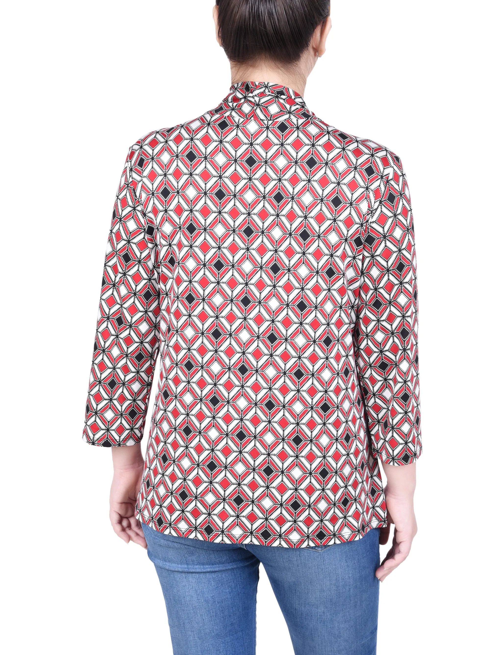Petite Puff Print 3/4 Sleeve Two-Fer Top