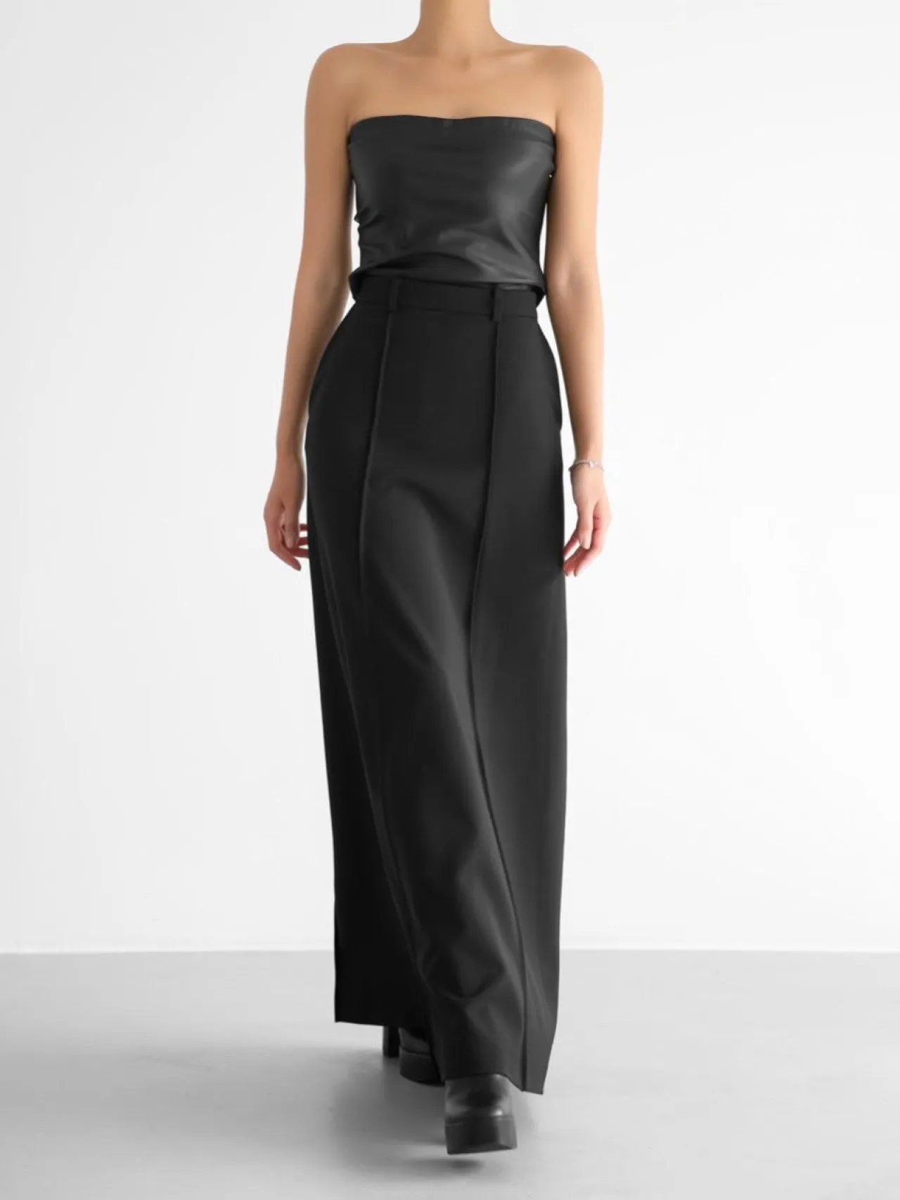 PIN TUCK FLARED MAXI SKIRT