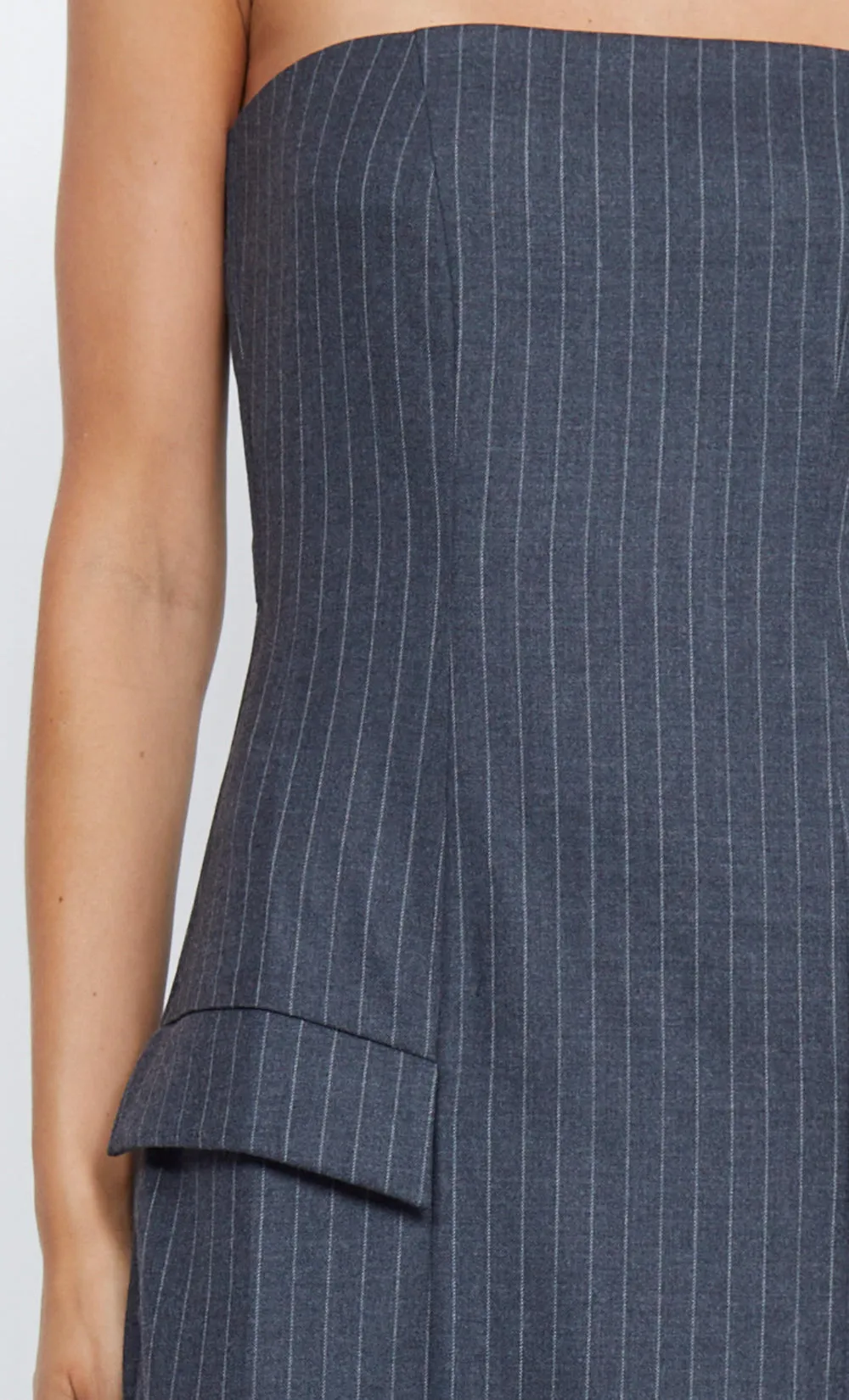 PINE STRAPLESS MAXI DRESS - CHARCOAL PINSTRIPE