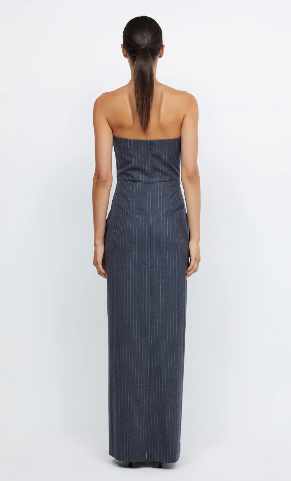 PINE STRAPLESS MAXI DRESS - CHARCOAL PINSTRIPE
