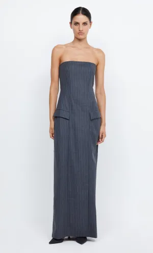 PINE STRAPLESS MAXI DRESS - CHARCOAL PINSTRIPE