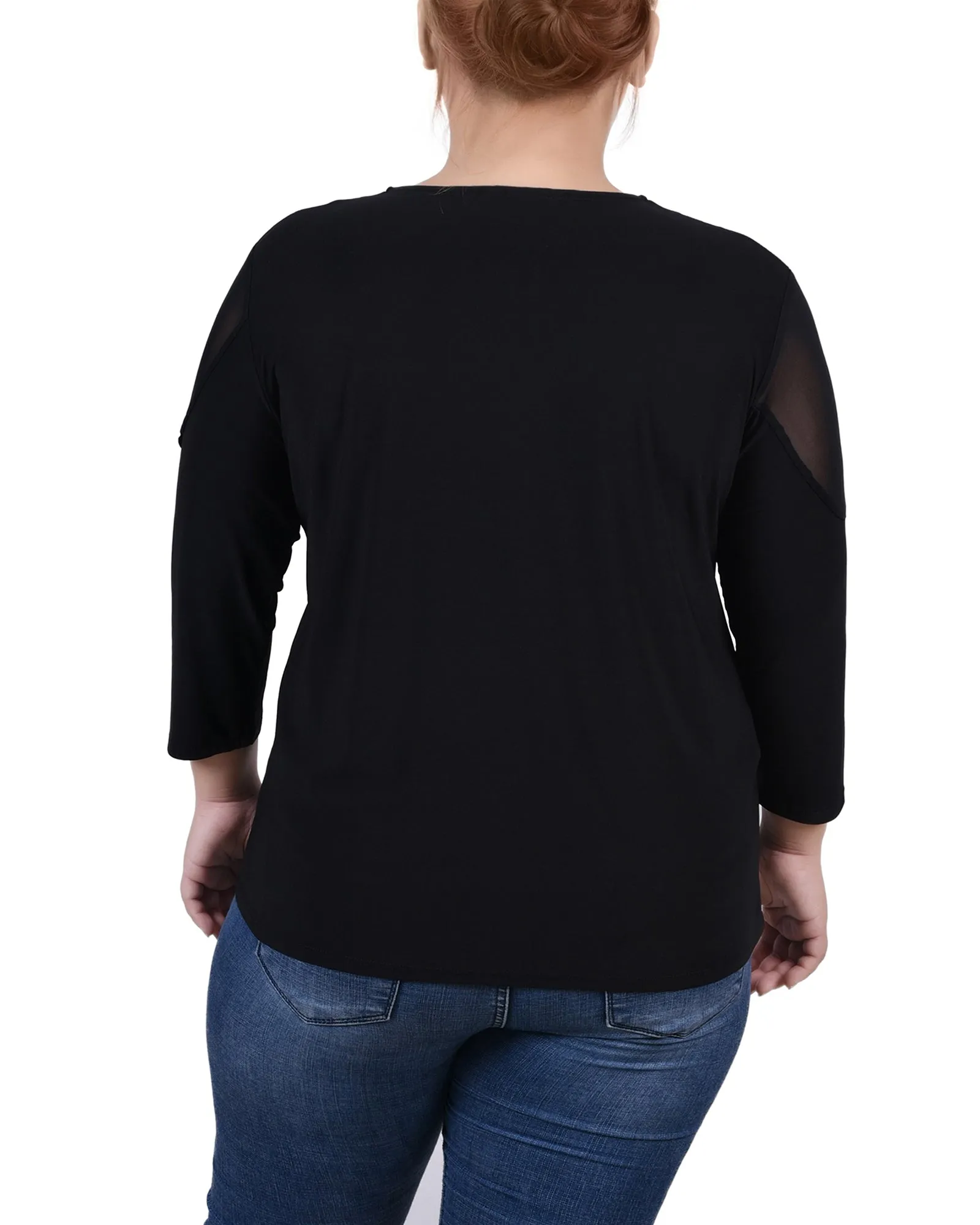 Plus Size Long Sleeve Top With Mesh Insets