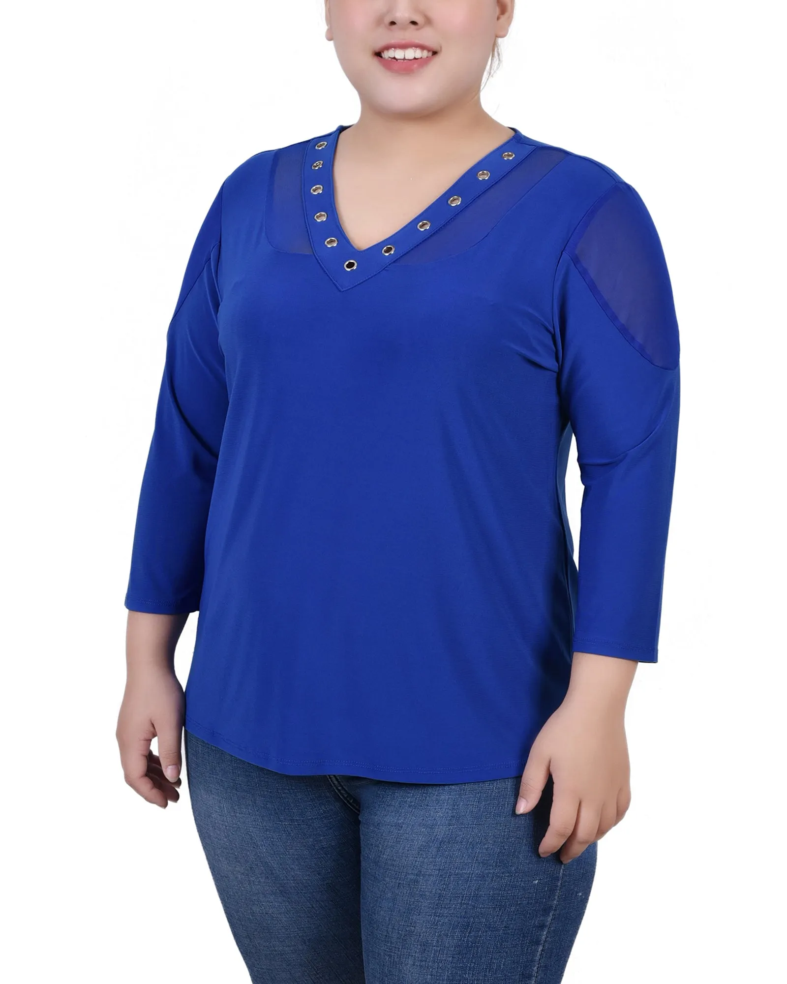 Plus Size Long Sleeve Top With Mesh Insets