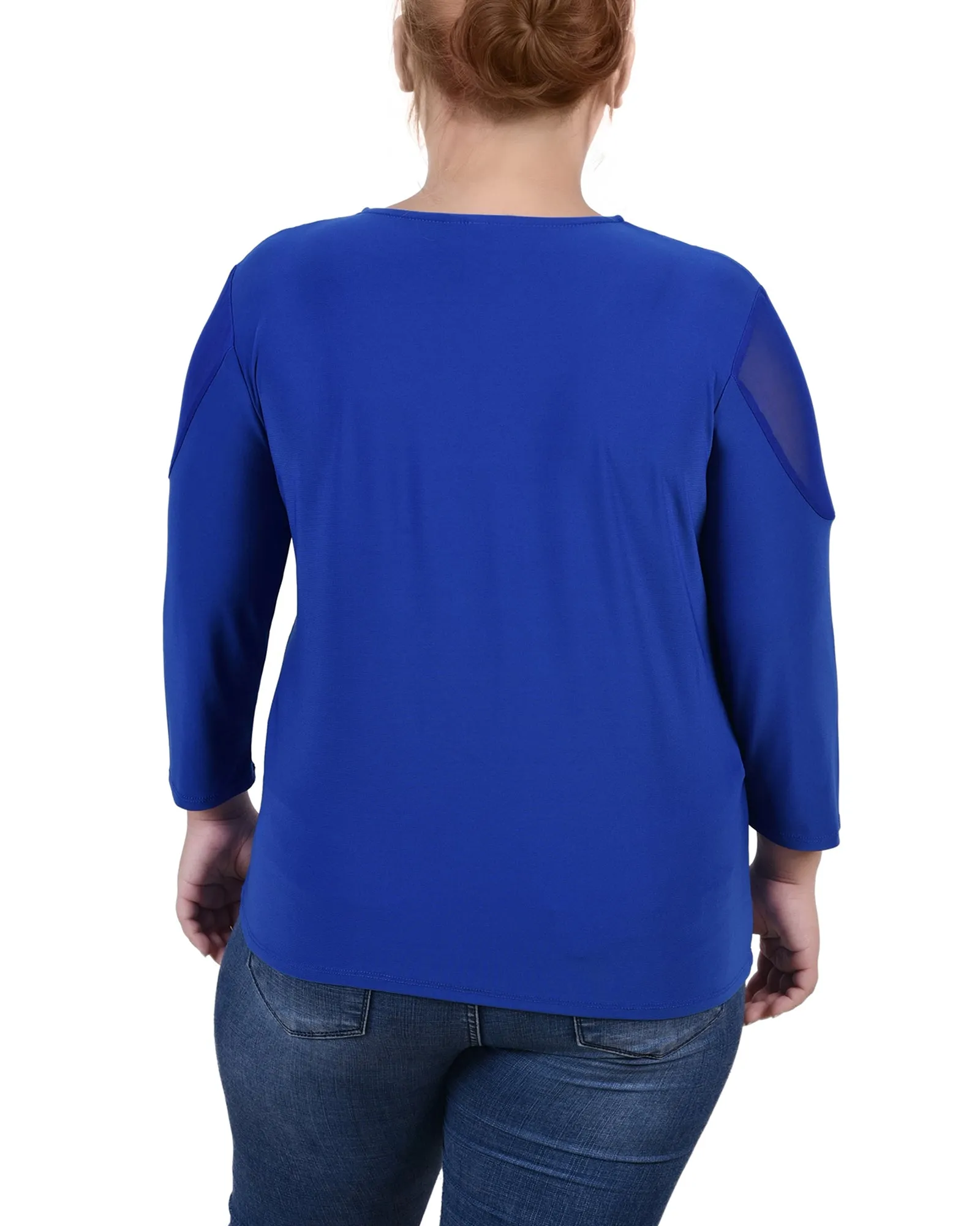 Plus Size Long Sleeve Top With Mesh Insets