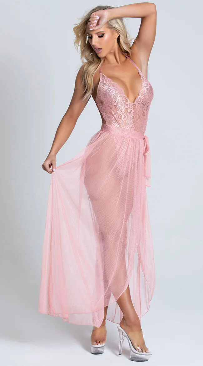 Plus Size Mosaic Lace Teddy and Mesh Skirt