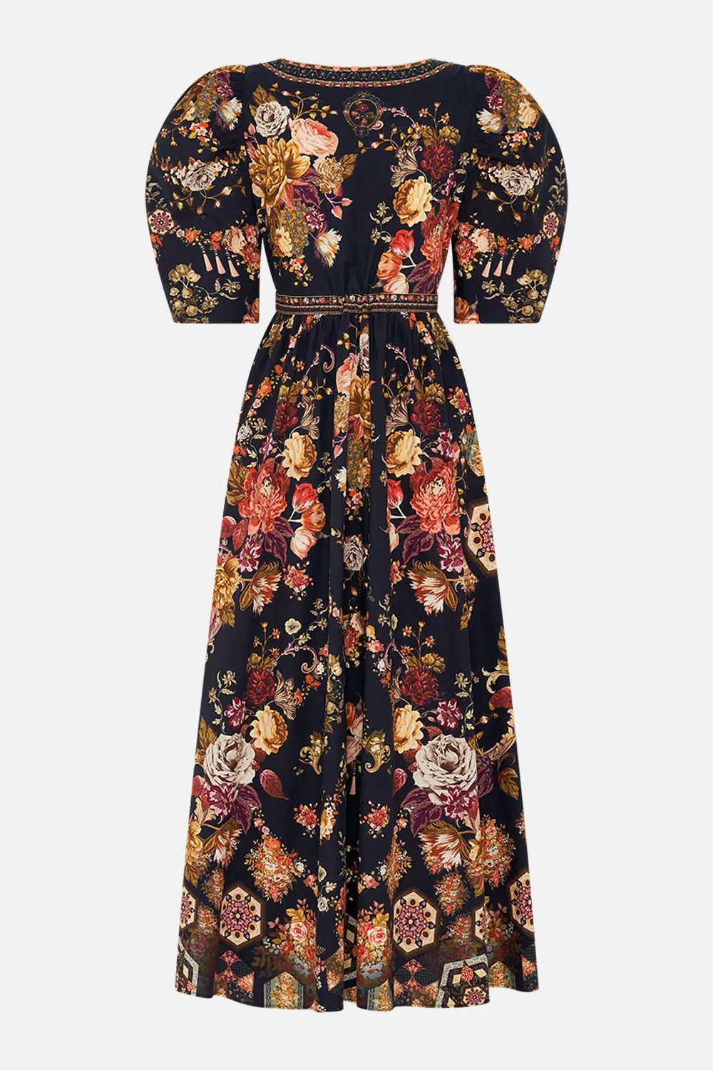 PUFF SLEEVE LONG DRESS WITH HARDWARE STITCHED IN TIME