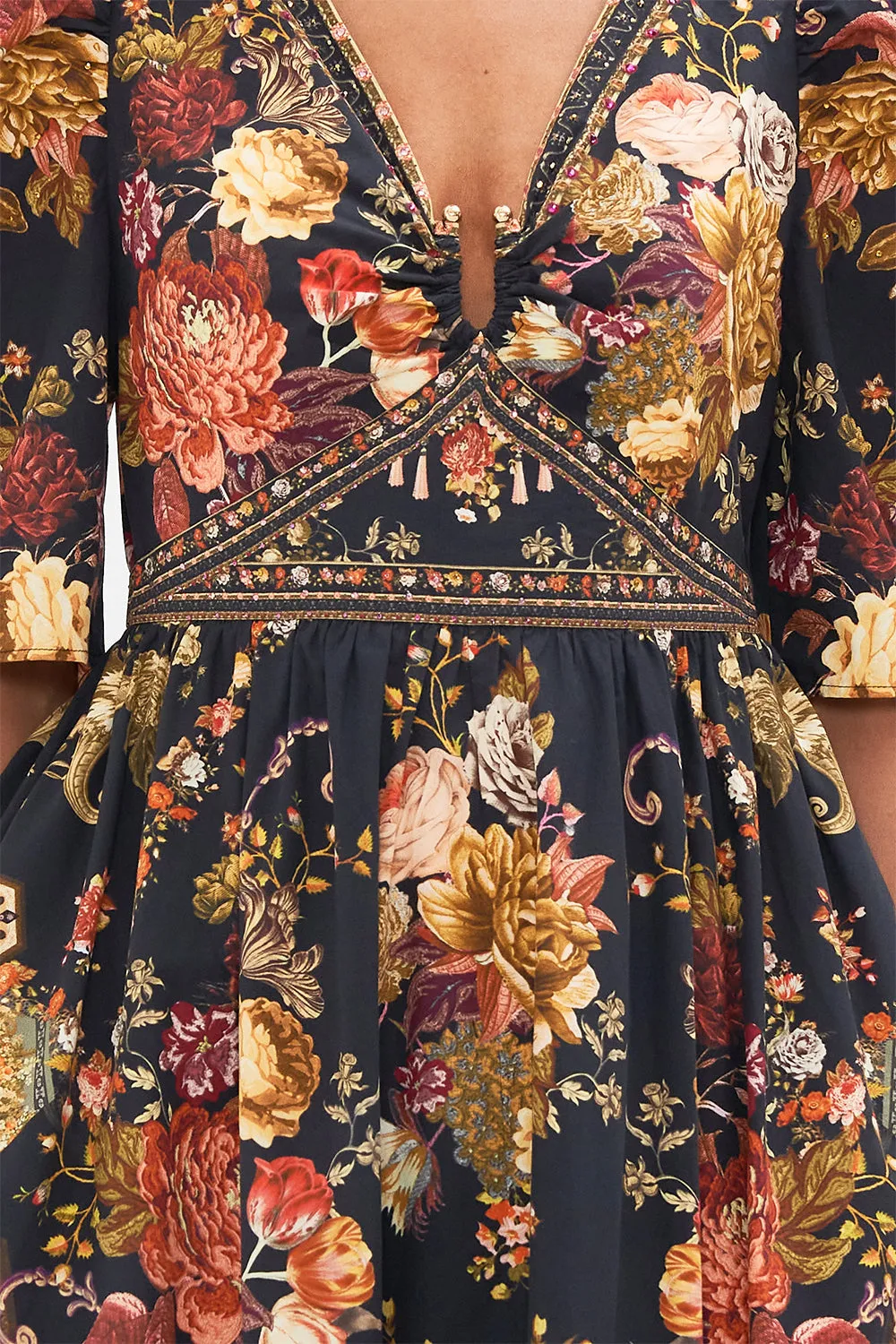 PUFF SLEEVE LONG DRESS WITH HARDWARE STITCHED IN TIME