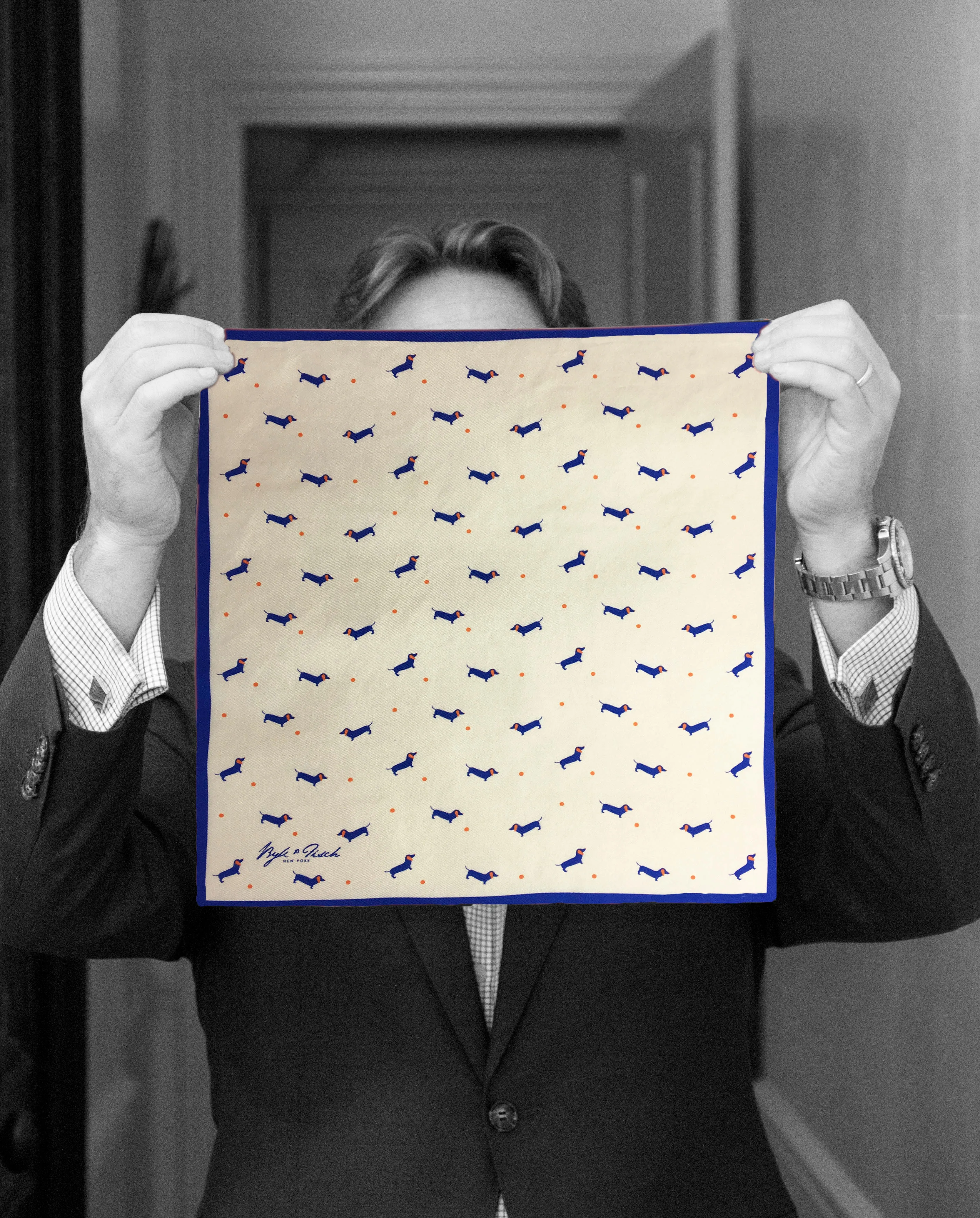 "HAPPY DOG" DIGITAL PRINT POCKET SQUARE
