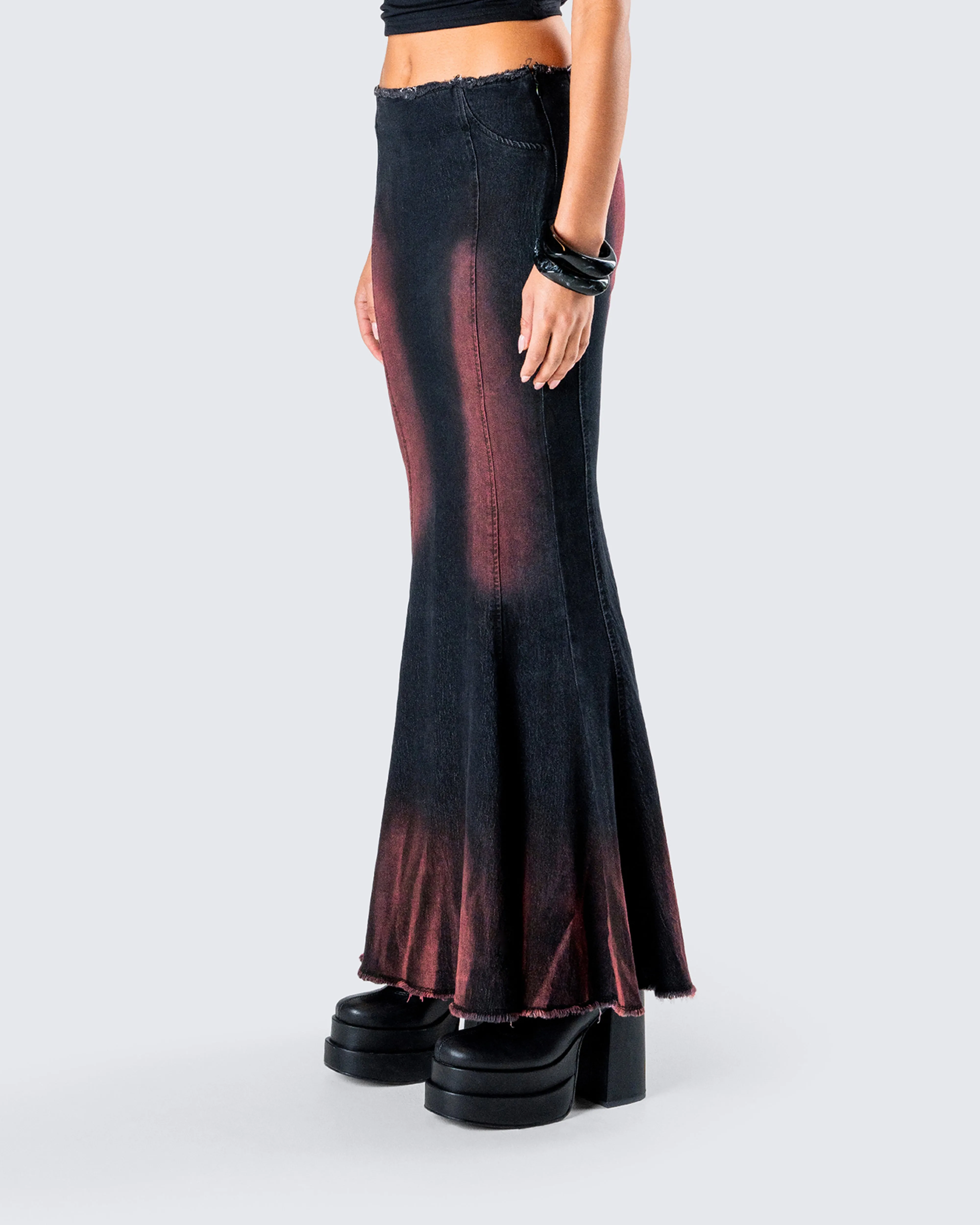Raine Black Washed Maxi Skirt