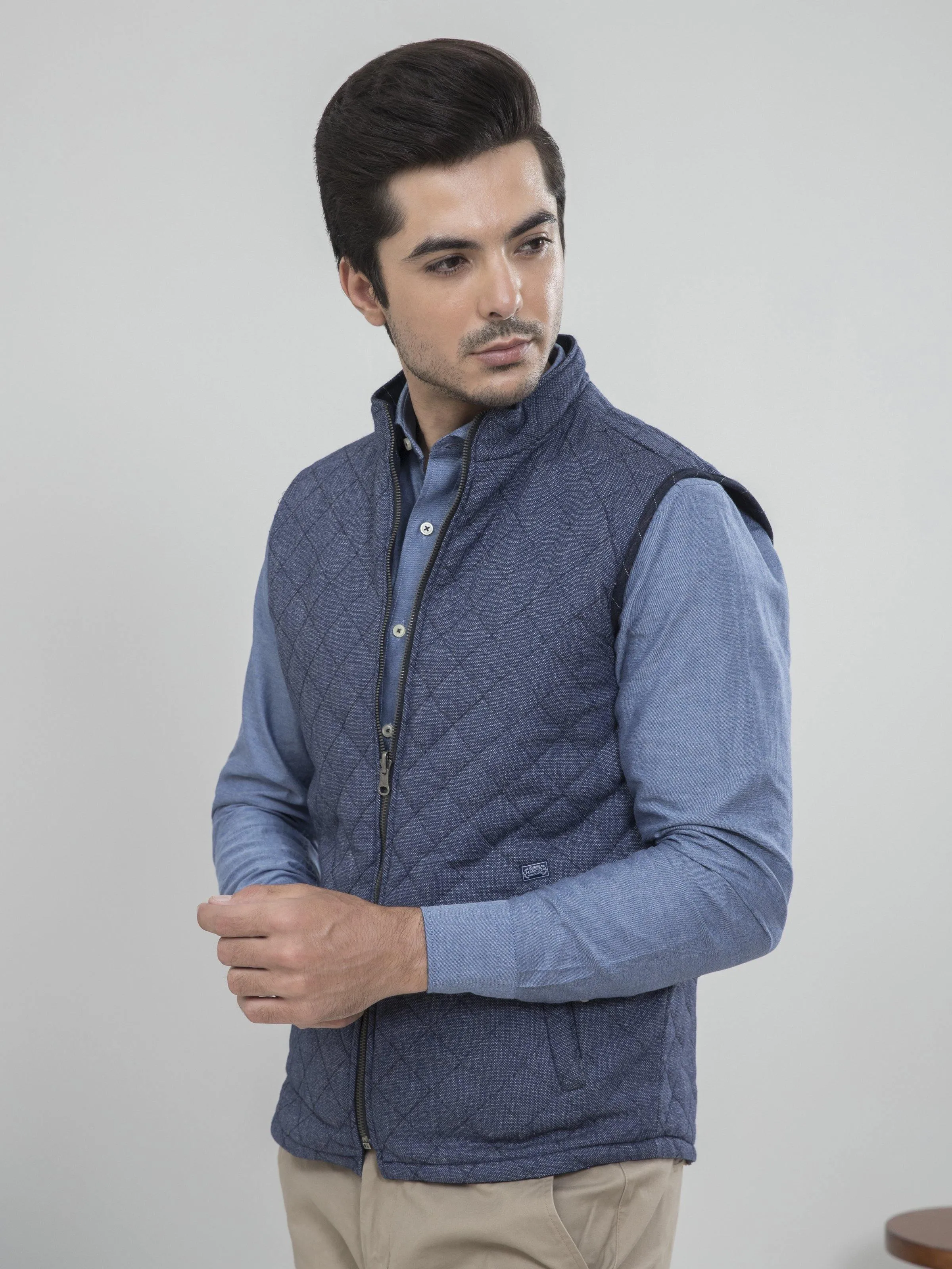 REVERSIBLE SLEEVELESS  JACKET NAVY