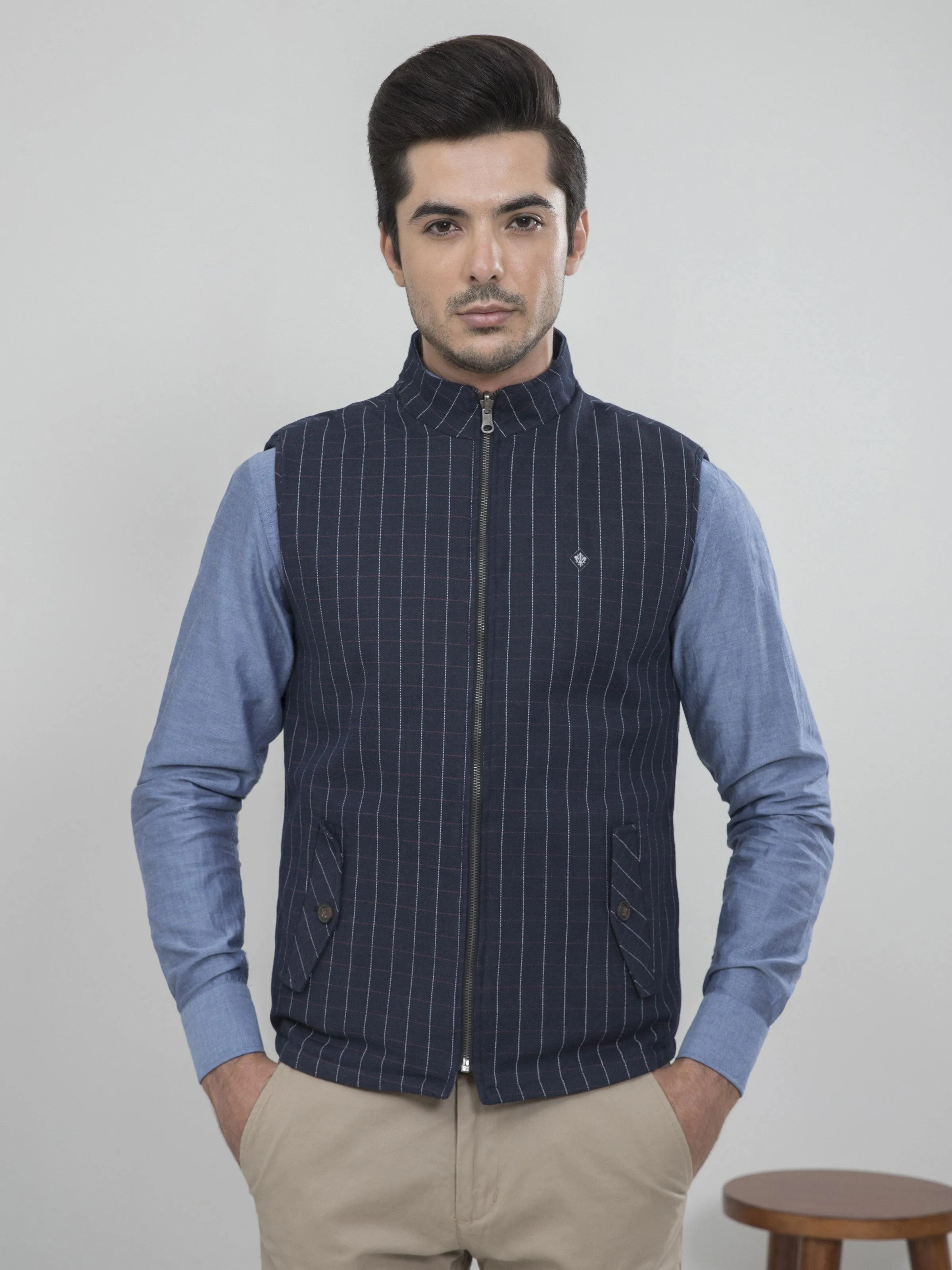 REVERSIBLE SLEEVELESS  JACKET NAVY