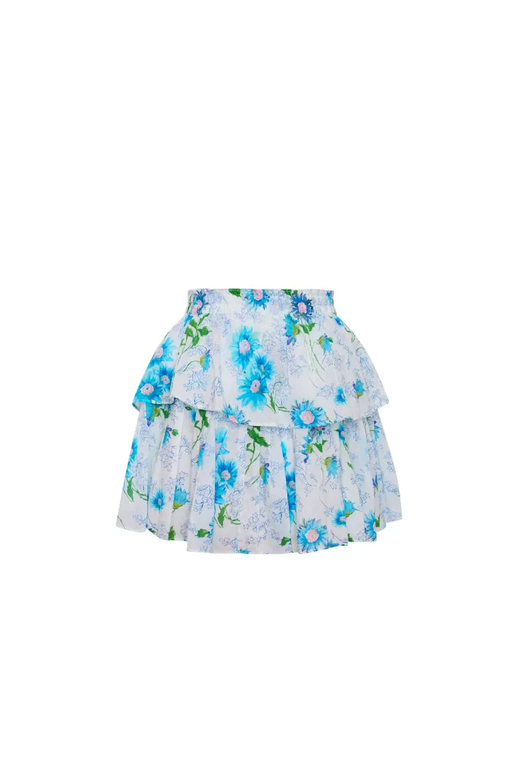 Ruffle Mini Floral Skirt - BLUEBERRY CLOUD