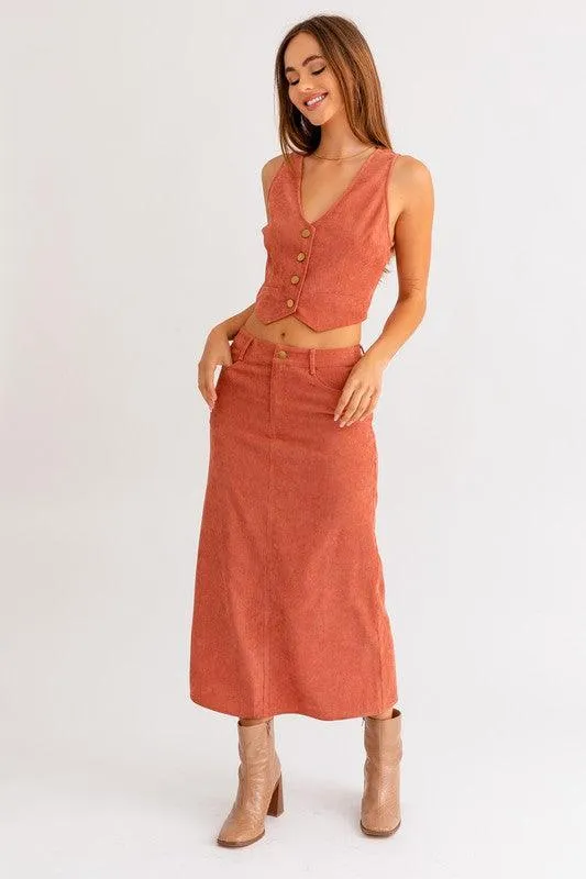 Rust Corduroy Maxi Skirt