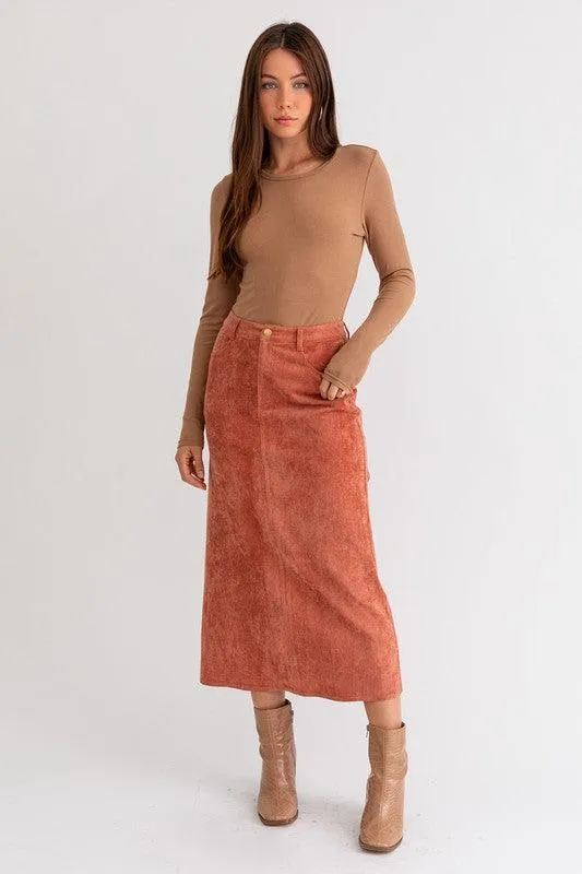 Rust Corduroy Maxi Skirt