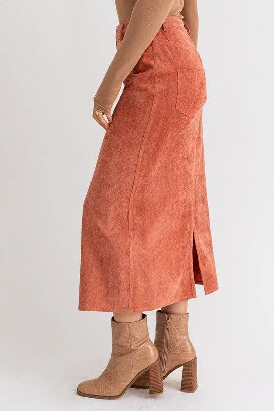 Rust Corduroy Maxi Skirt