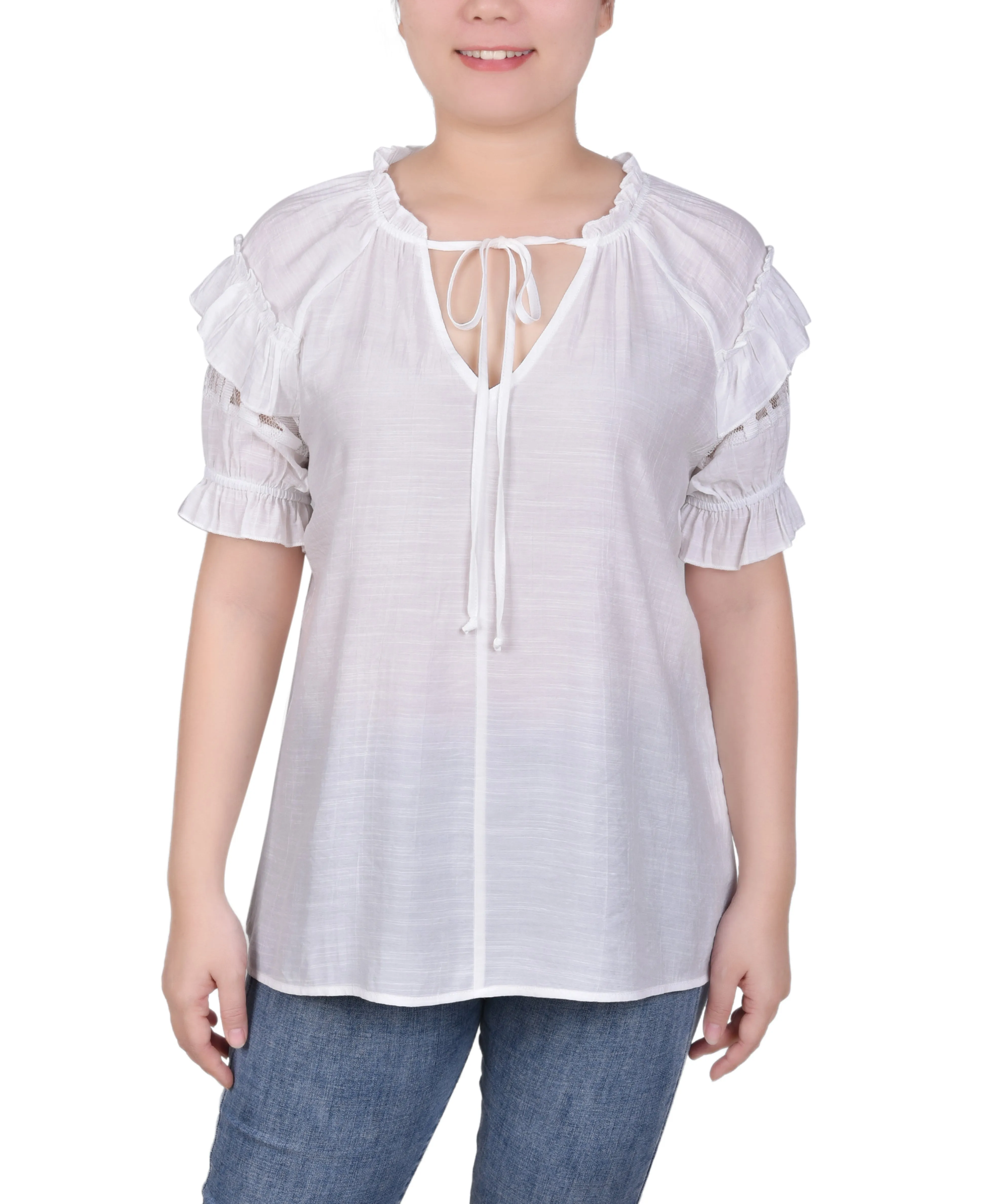 Short Ruffled Sleeve Blouse