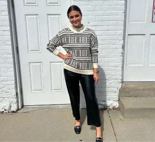 Skovhuus - Cowen Nordic Print Mock Neck Sweater in Black and White