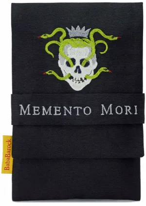 Skull & Snakes foldover pouch in pure silk. Large-format size.