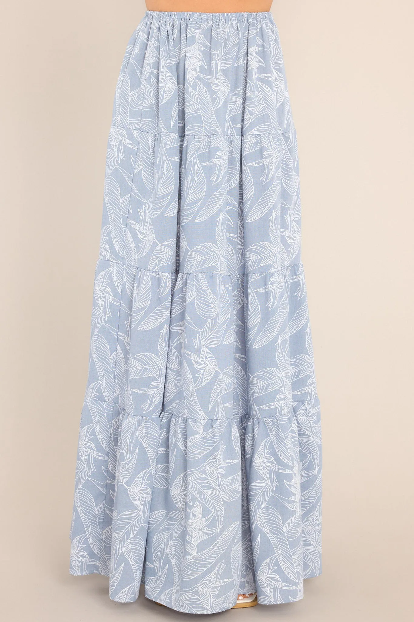 Staycation Ash Blue Tropical Print Maxi Skirt